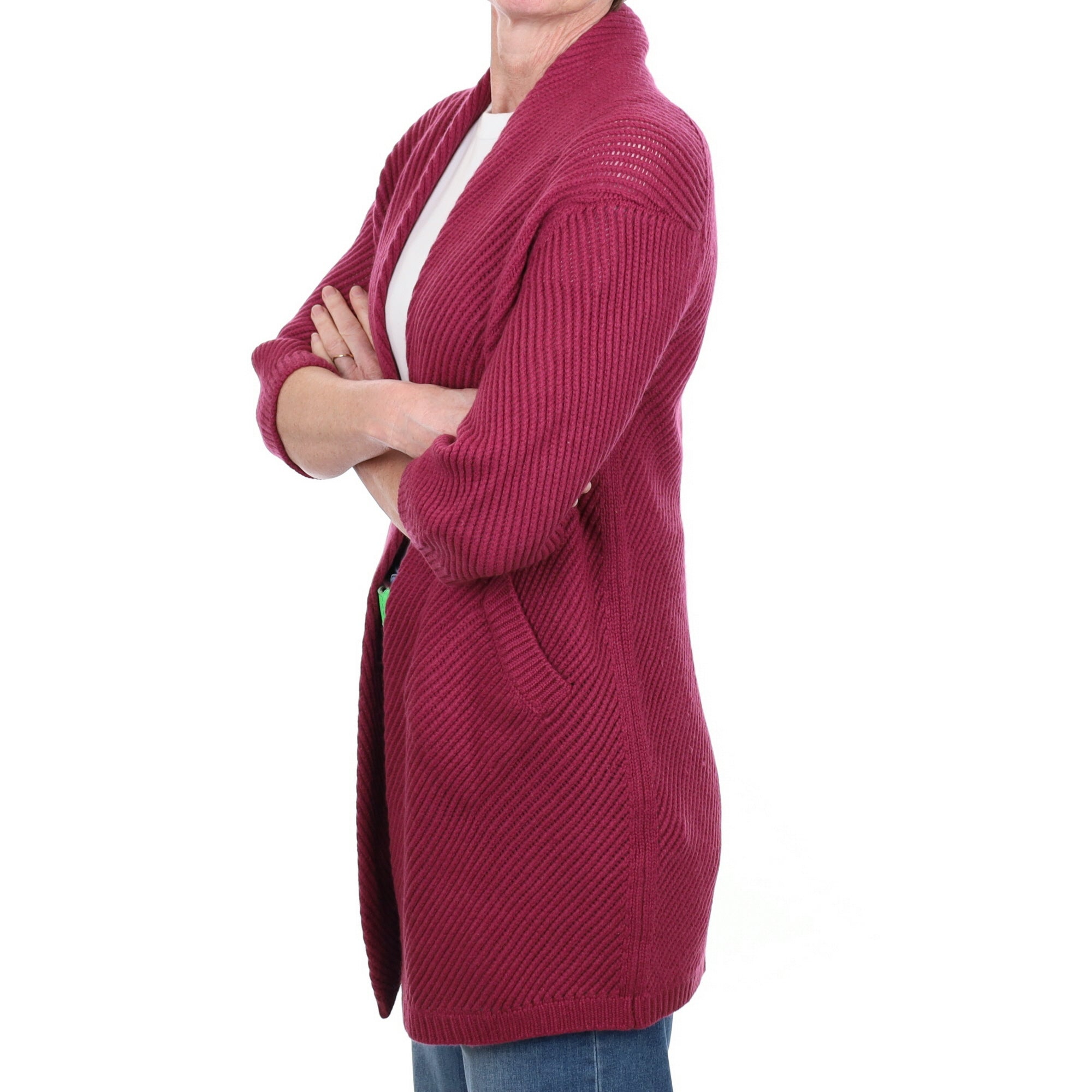 Plum Purple Cashmere Chunky Edge to Edge with Pockets Cardigan Small