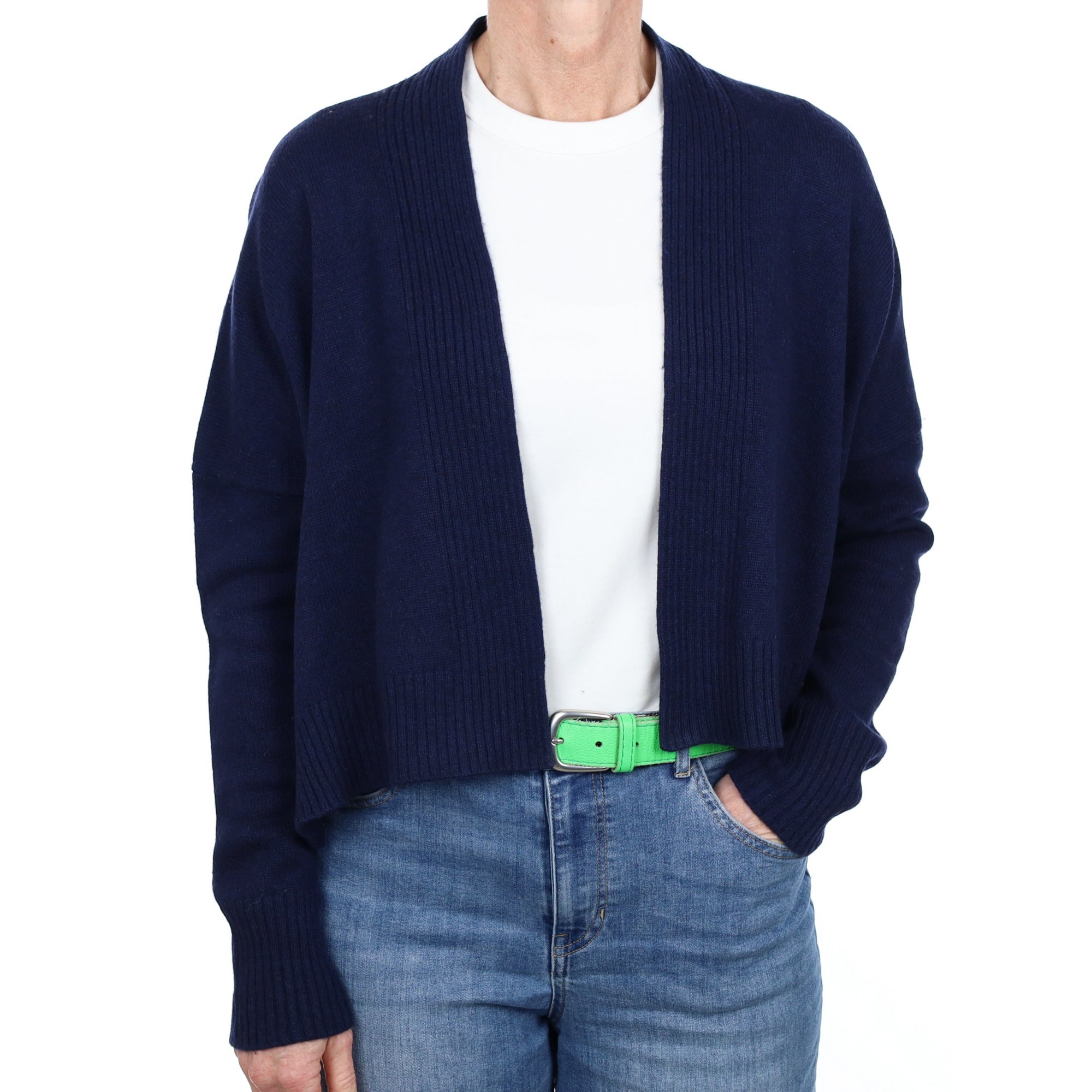 Jaeger Navy Cashmere Slouchy Edge to Edge Cardigan Small