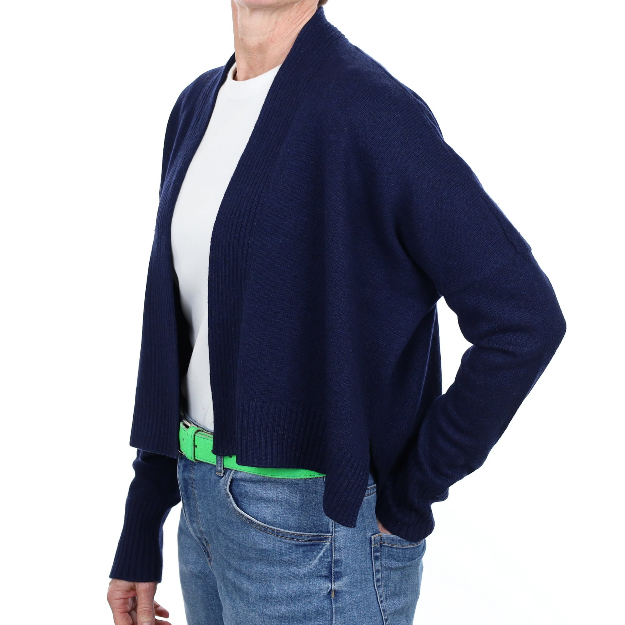 Jaeger Navy Cashmere Slouchy Edge to Edge Cardigan Small
