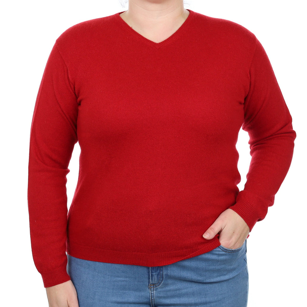 Post Box Red Cashmere V Neck Jumper Large