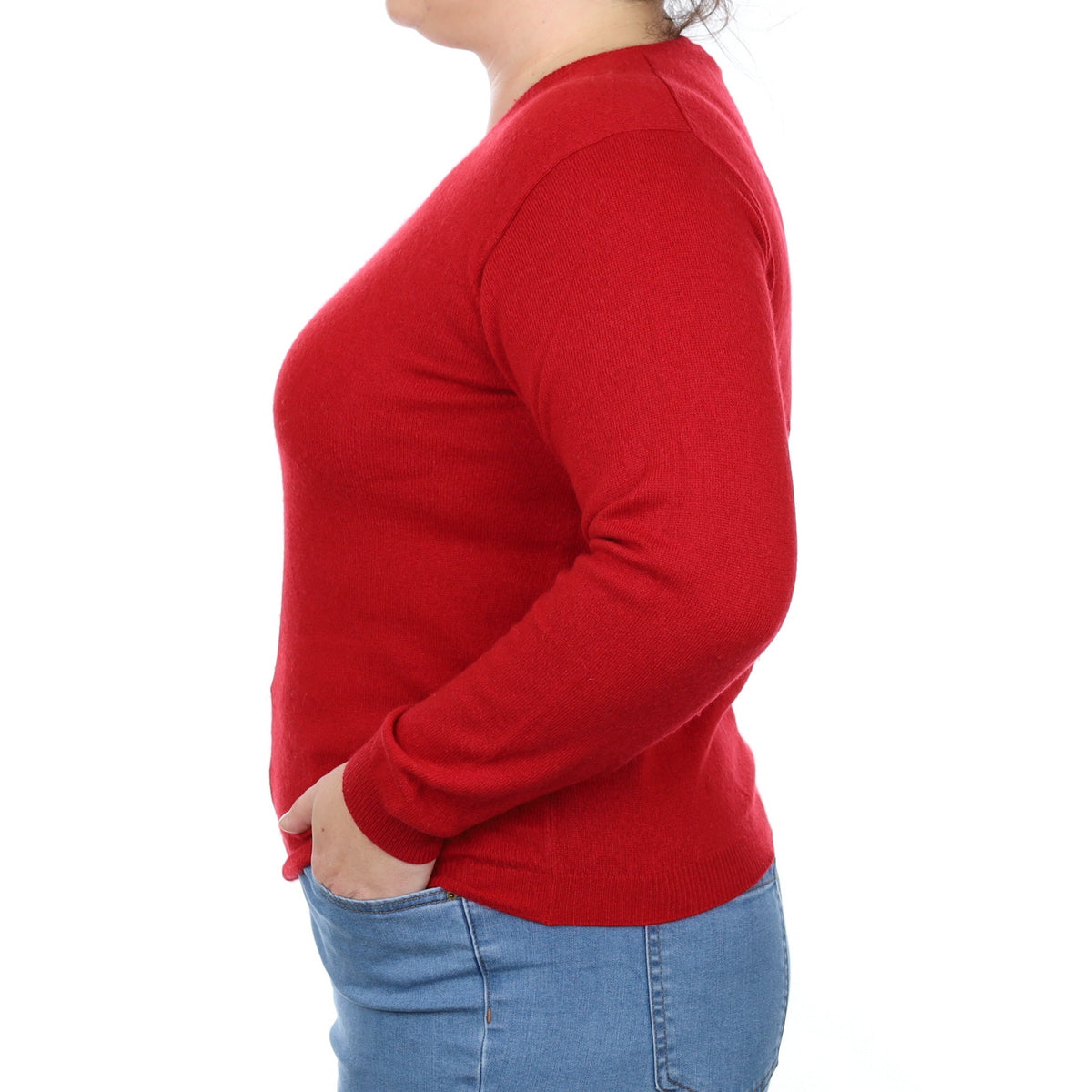 Post Box Red Cashmere V Neck Jumper Large