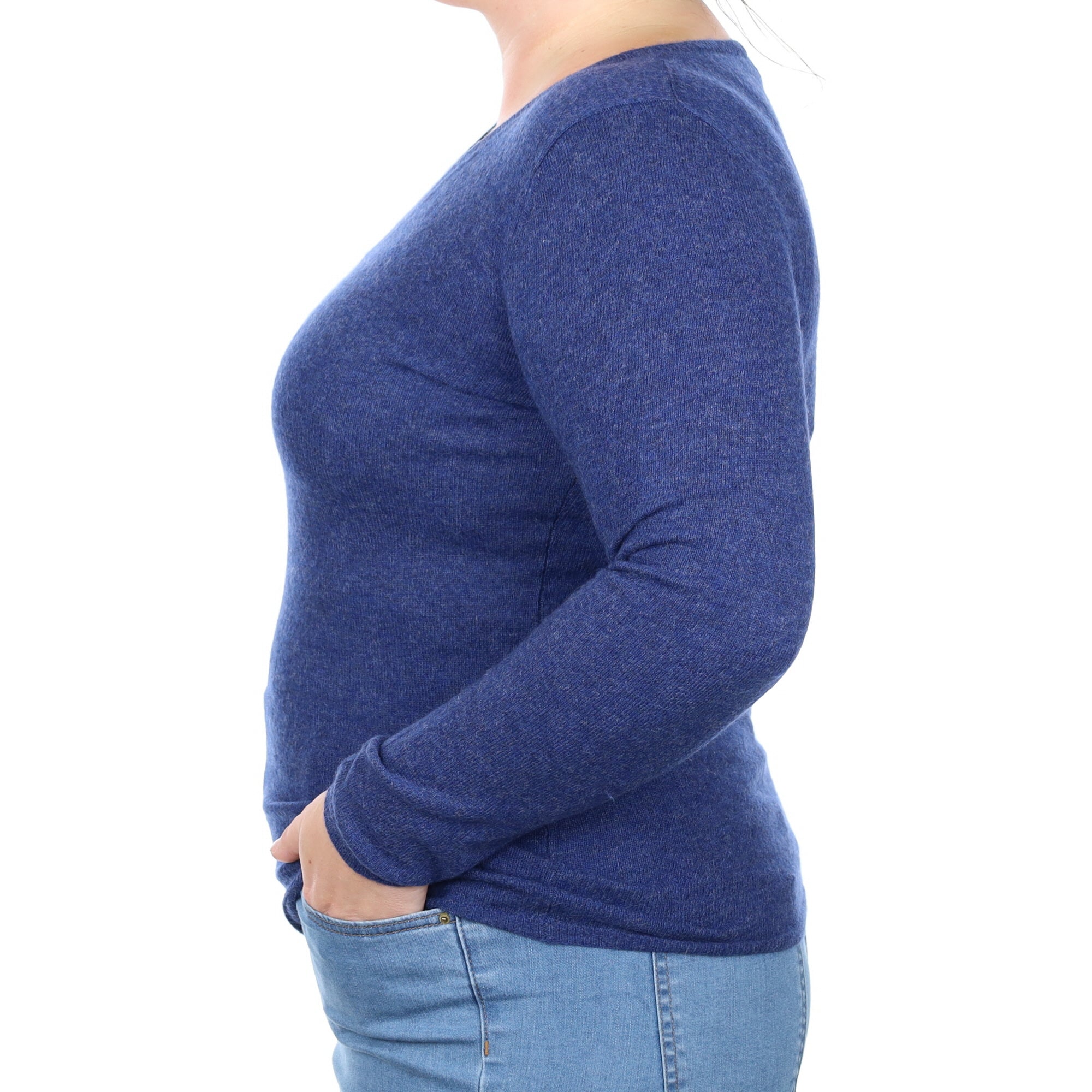 Deep Denim Blue Cashmere V Neck Jumper Large