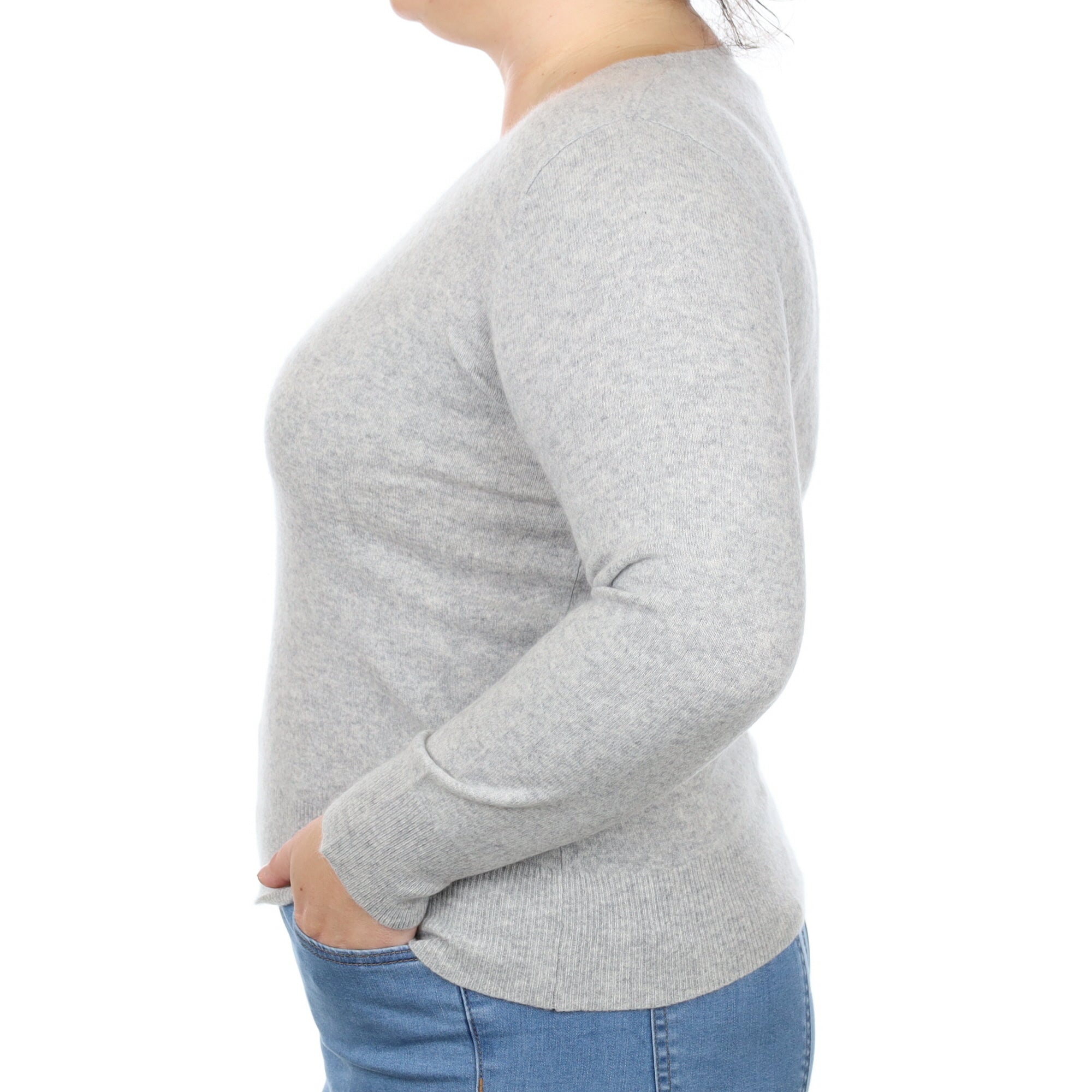 Smoke Grey Cashmere V Neck Jumper Large