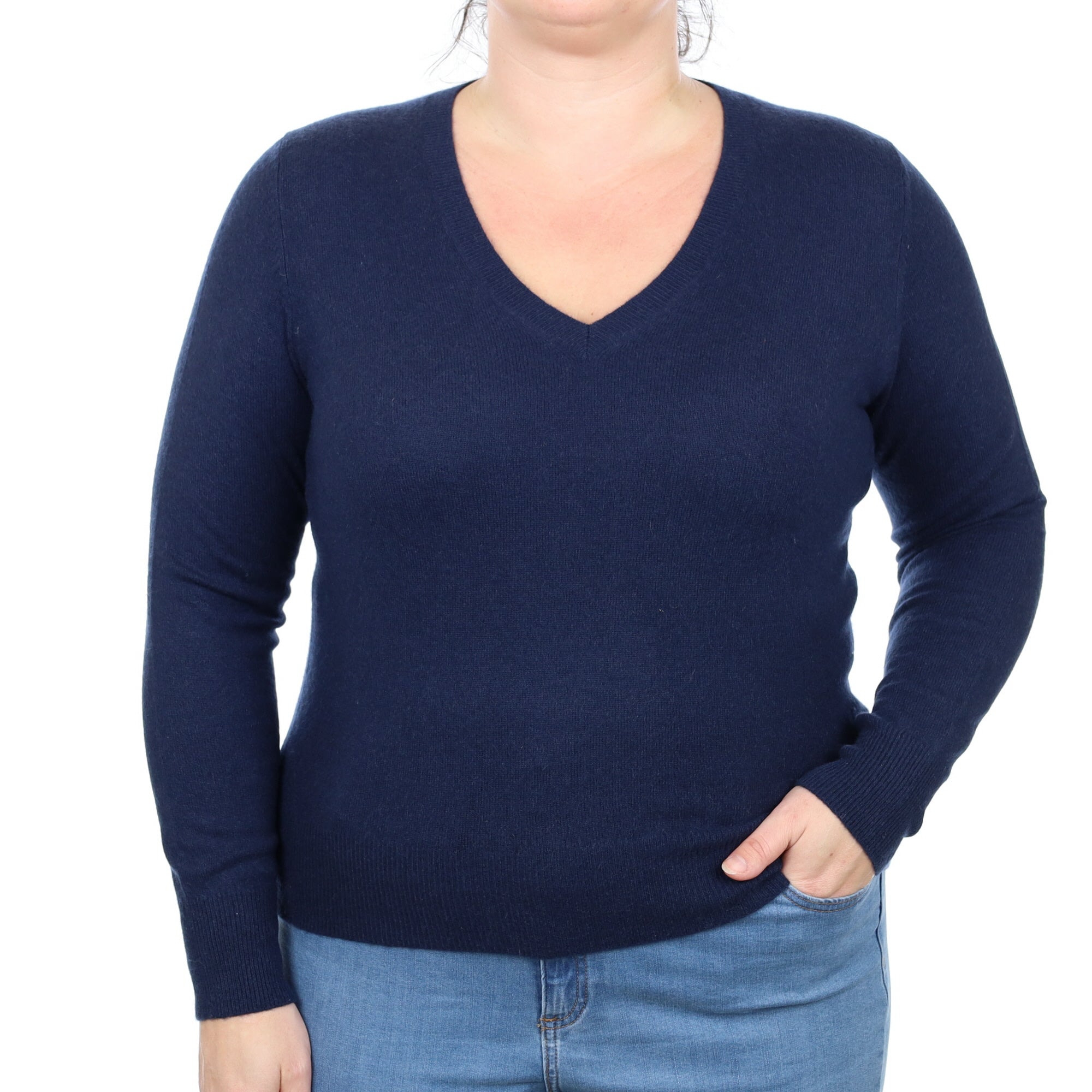 Midnight Blue Cashmere V Neck Jumper Large