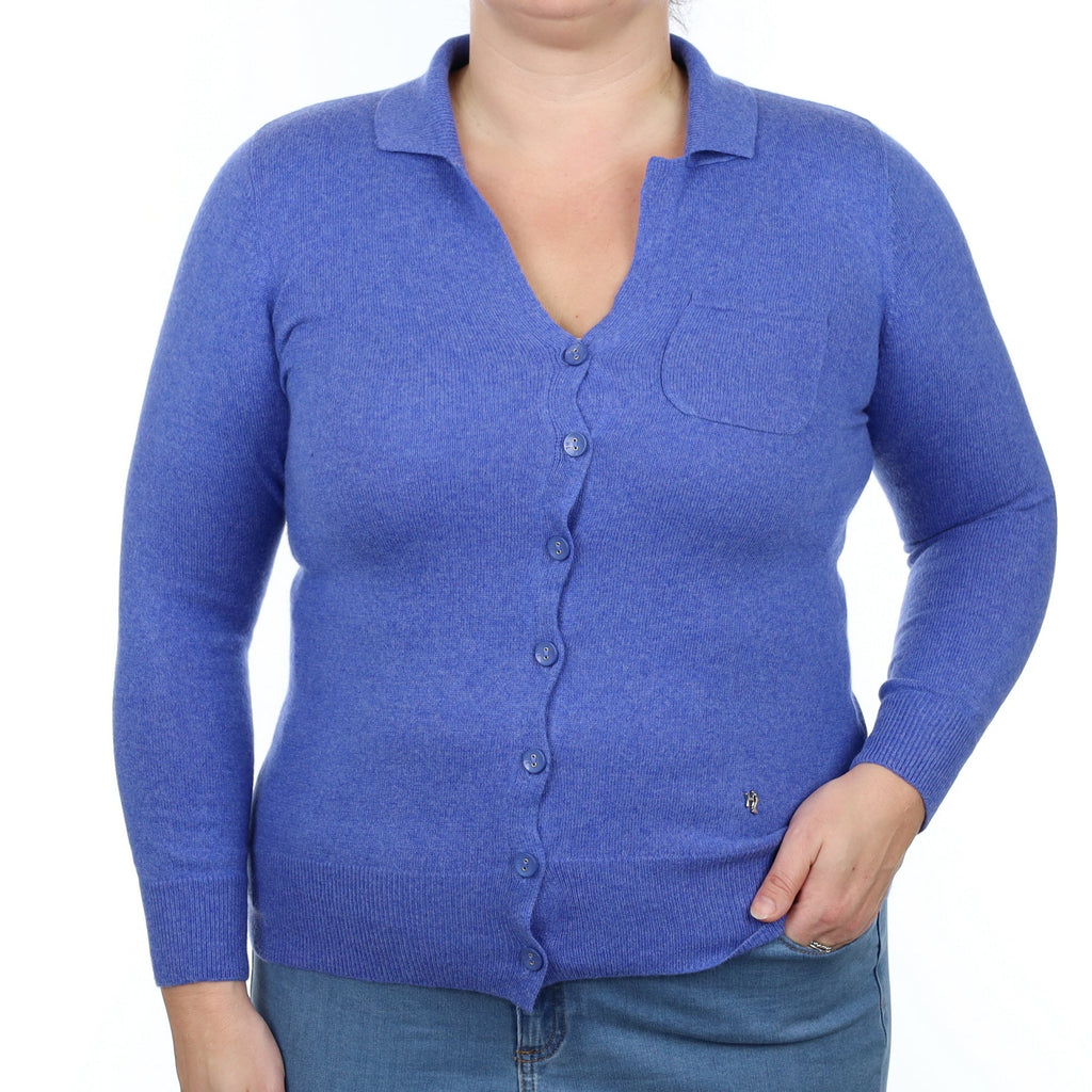 Tanzanite Blue Cashmere Shirt Style Cardigan Large