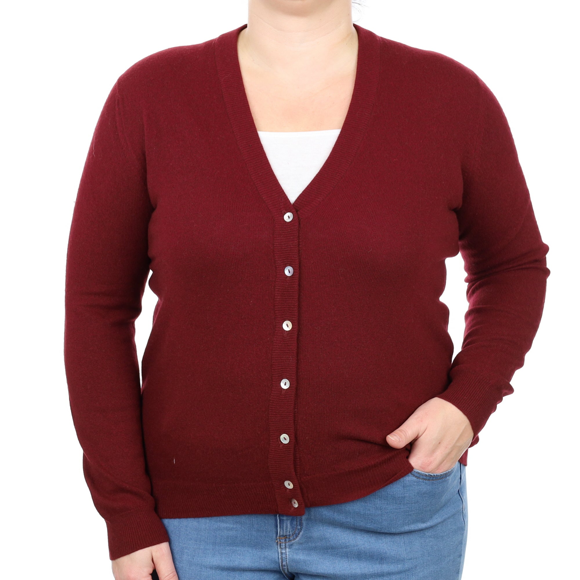 Jaeger Burgundy Red Cashmere V Neck Cardigan Large