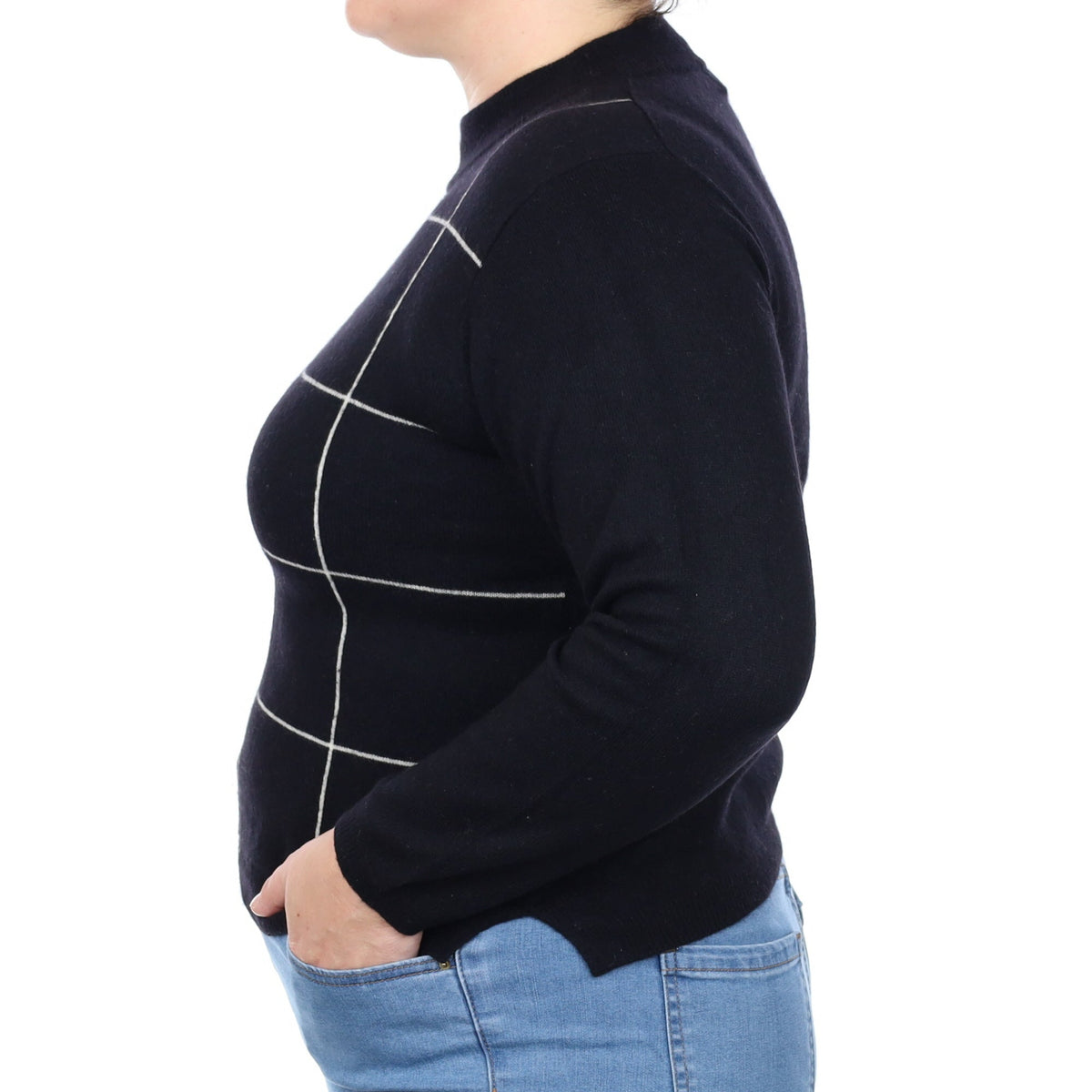 Black Check Front Cashmere Turtle Neck Jumper Large