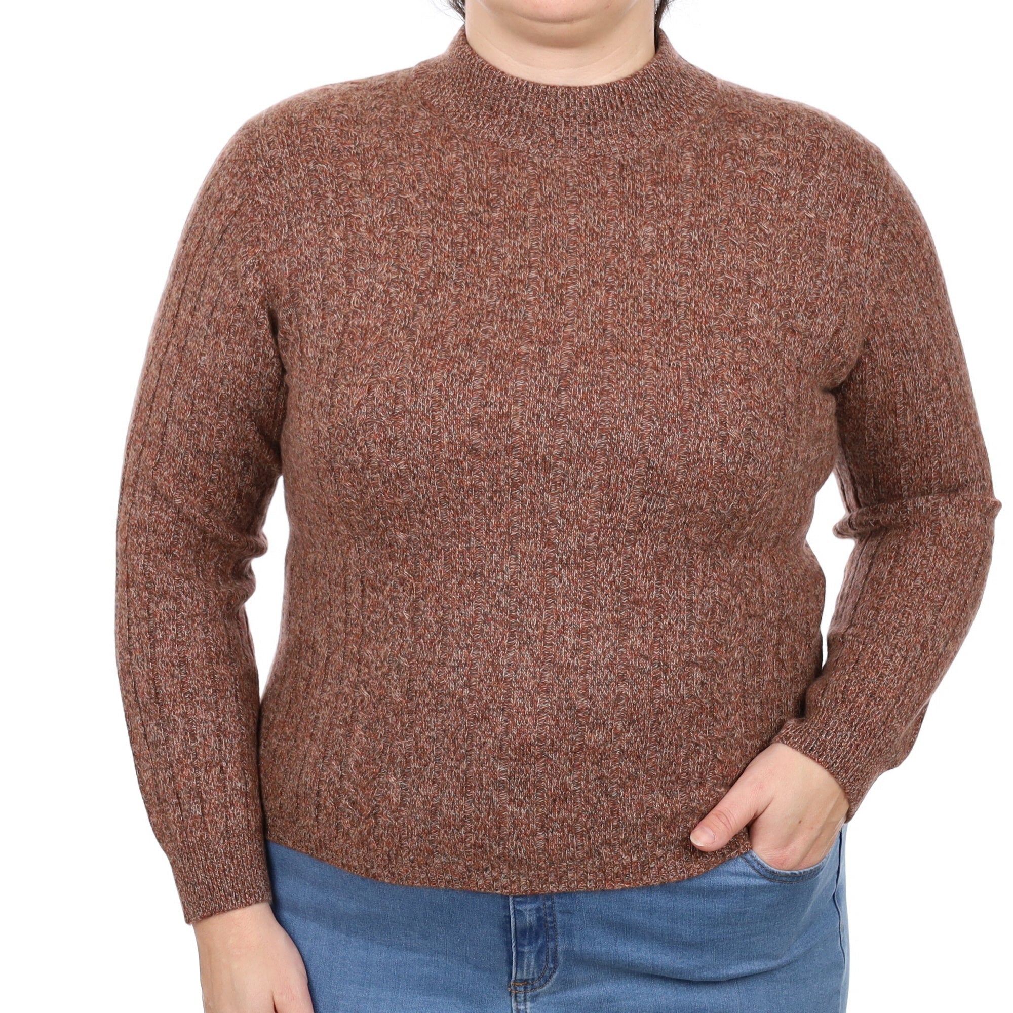 Chestnut Brown Marl Rib Cashmere Turtle Neck Jumper Large