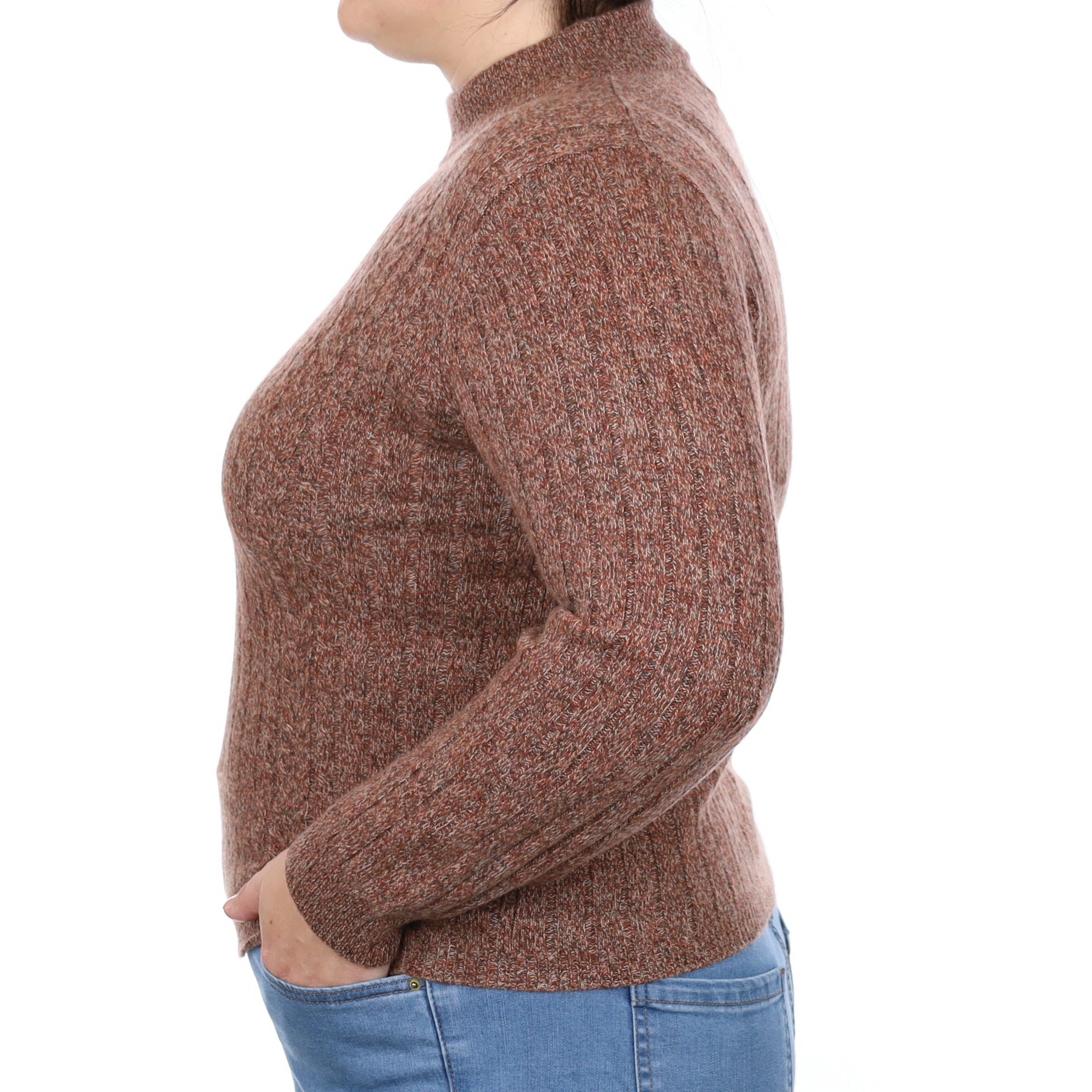 Chestnut Brown Marl Rib Cashmere Turtle Neck Jumper Large