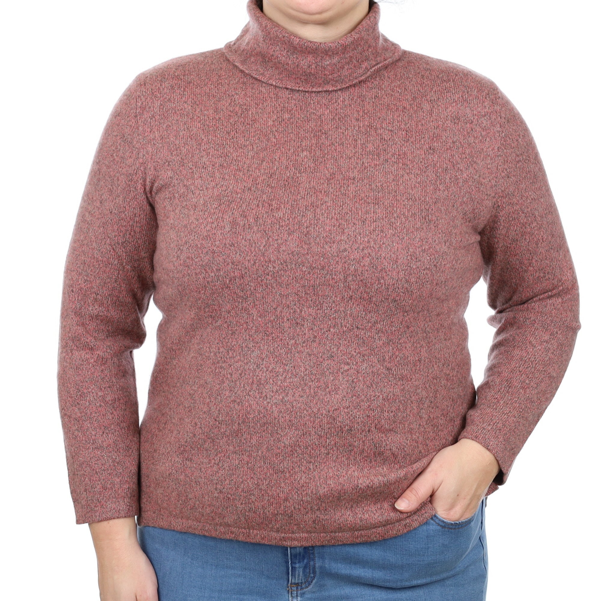 Heather Pink Marl Cashmere Funnel Neck Jumper Large