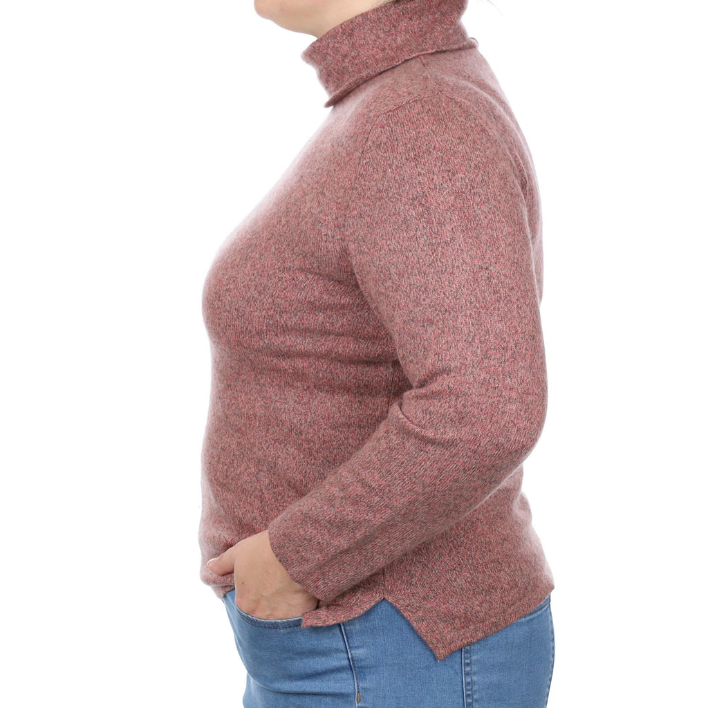 Heather Pink Marl Cashmere Funnel Neck Jumper Large