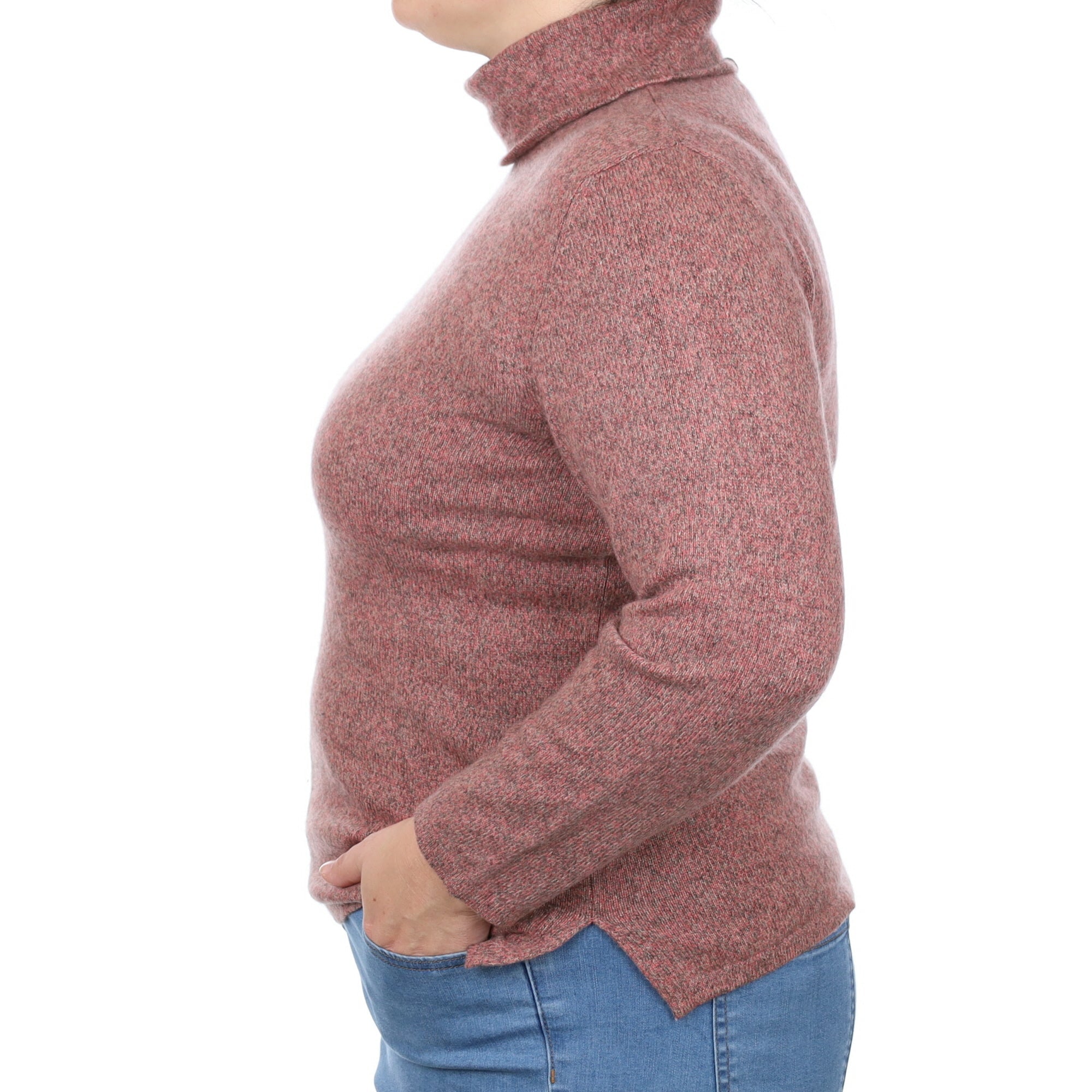 Heather Pink Marl Cashmere Funnel Neck Jumper Large