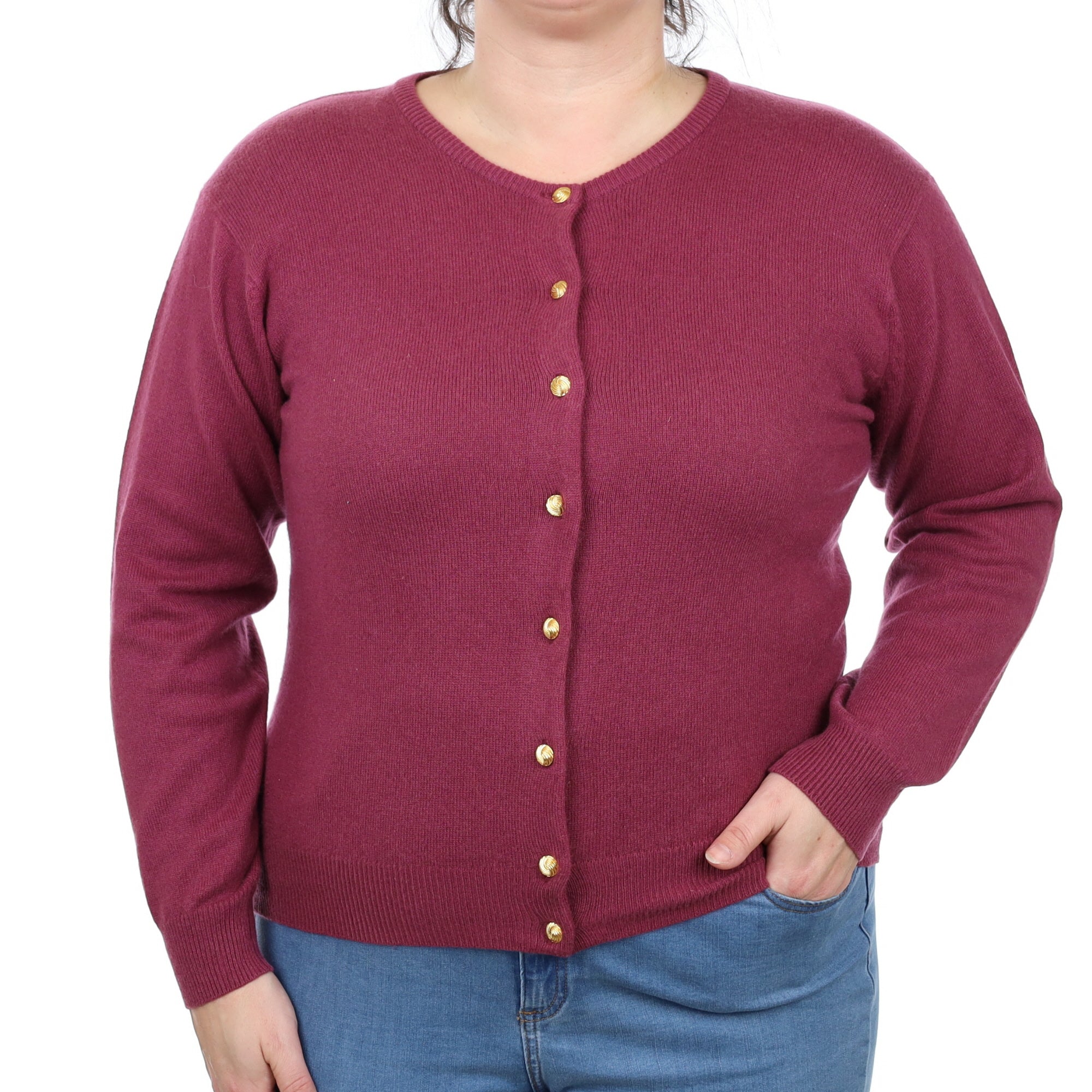 Fig Purple Cashmere Crew Neck Cardigan Large