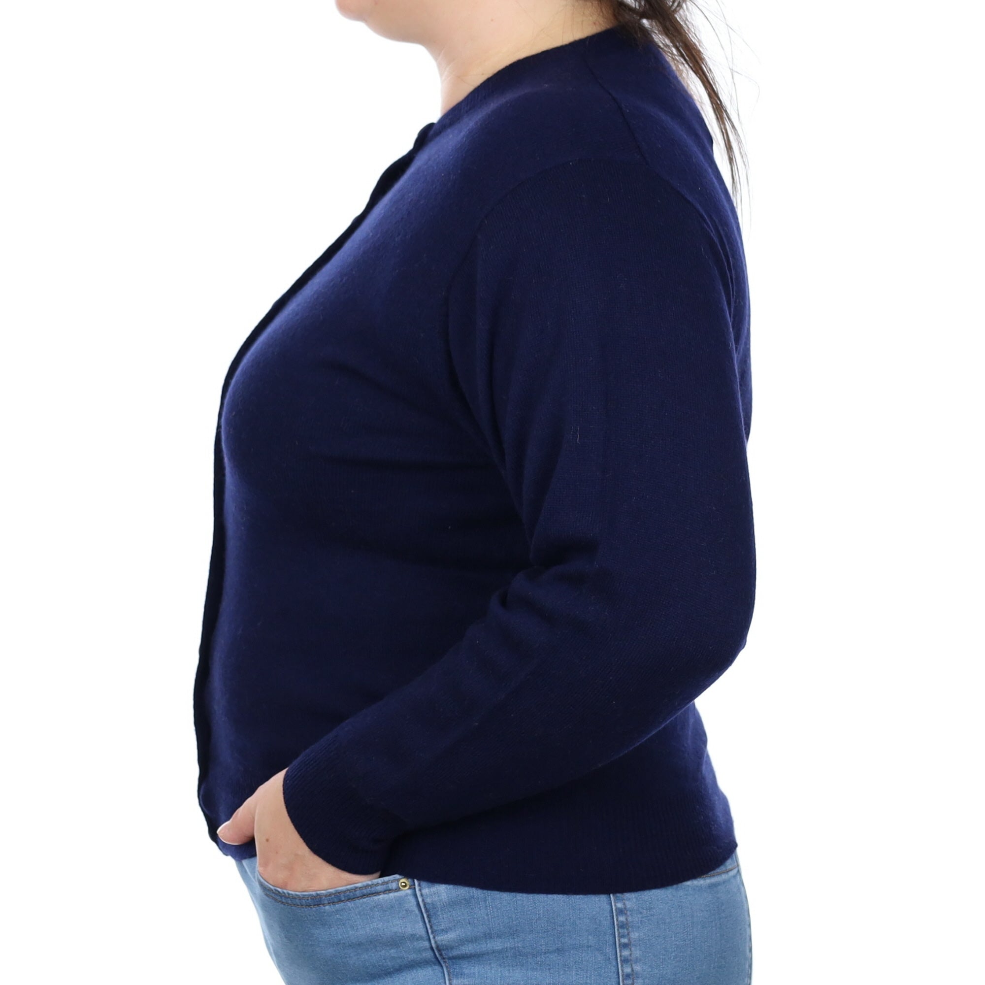 Navy Blue Cashmere Crew Neck Cardigan Large