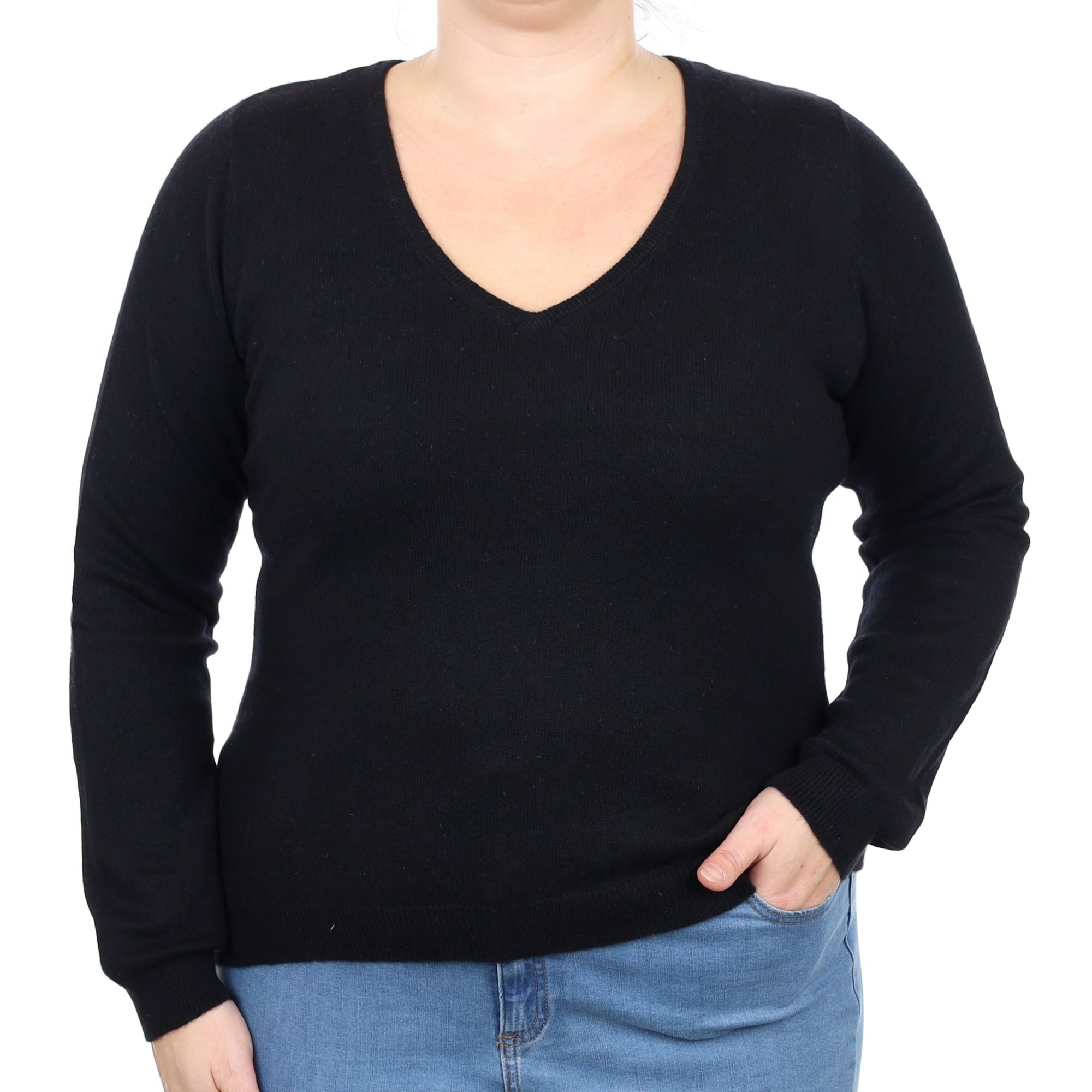 Black Cashmere V Neck Jumper Large