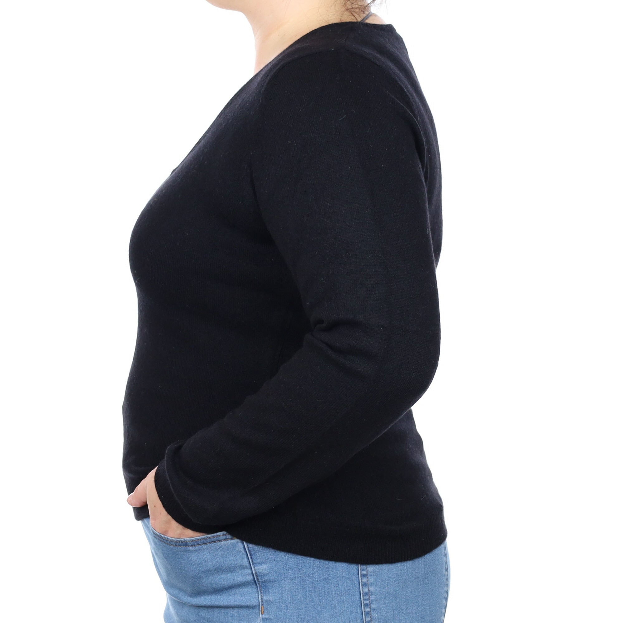 Black Cashmere V Neck Jumper Large
