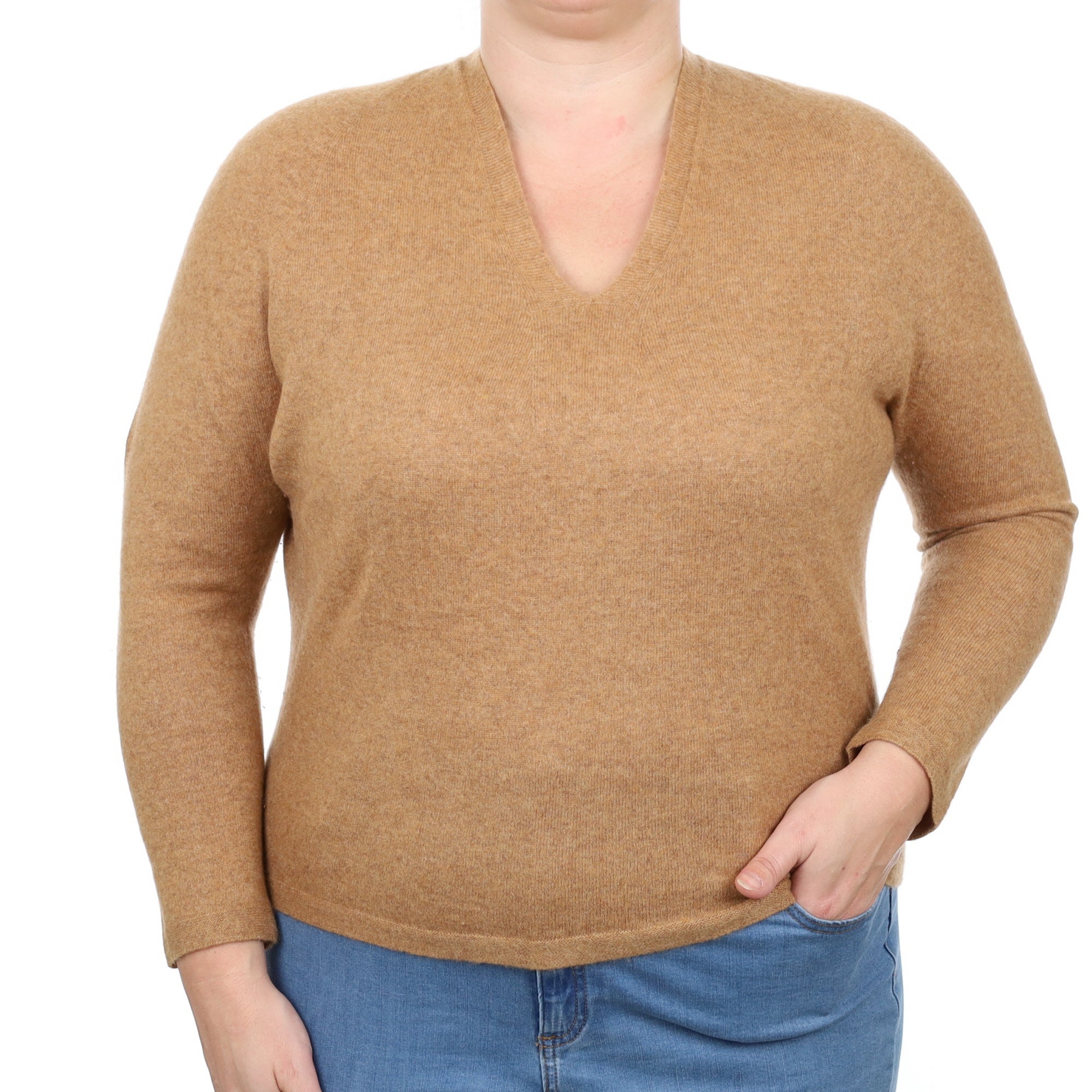 Cinnamon Brown Cashmere Batwing V Neck Jumper Large