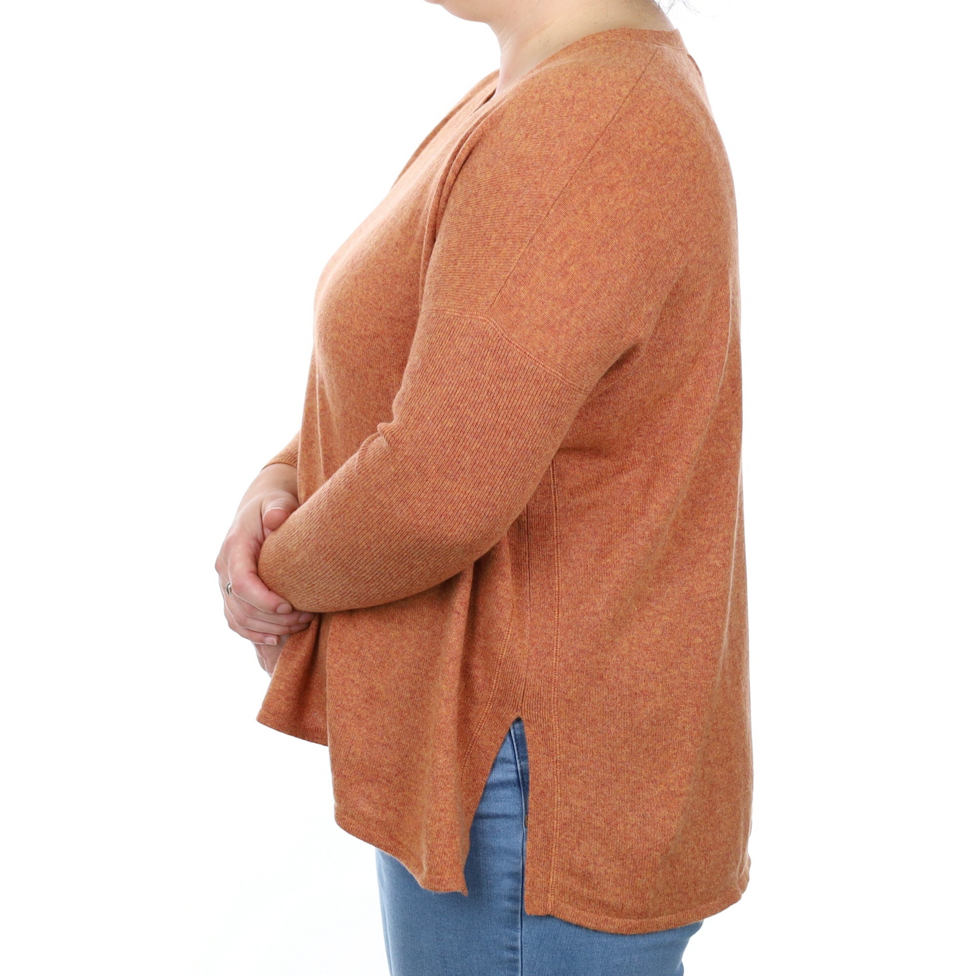 Rust Orange Cashmere V Neck Jumper Large