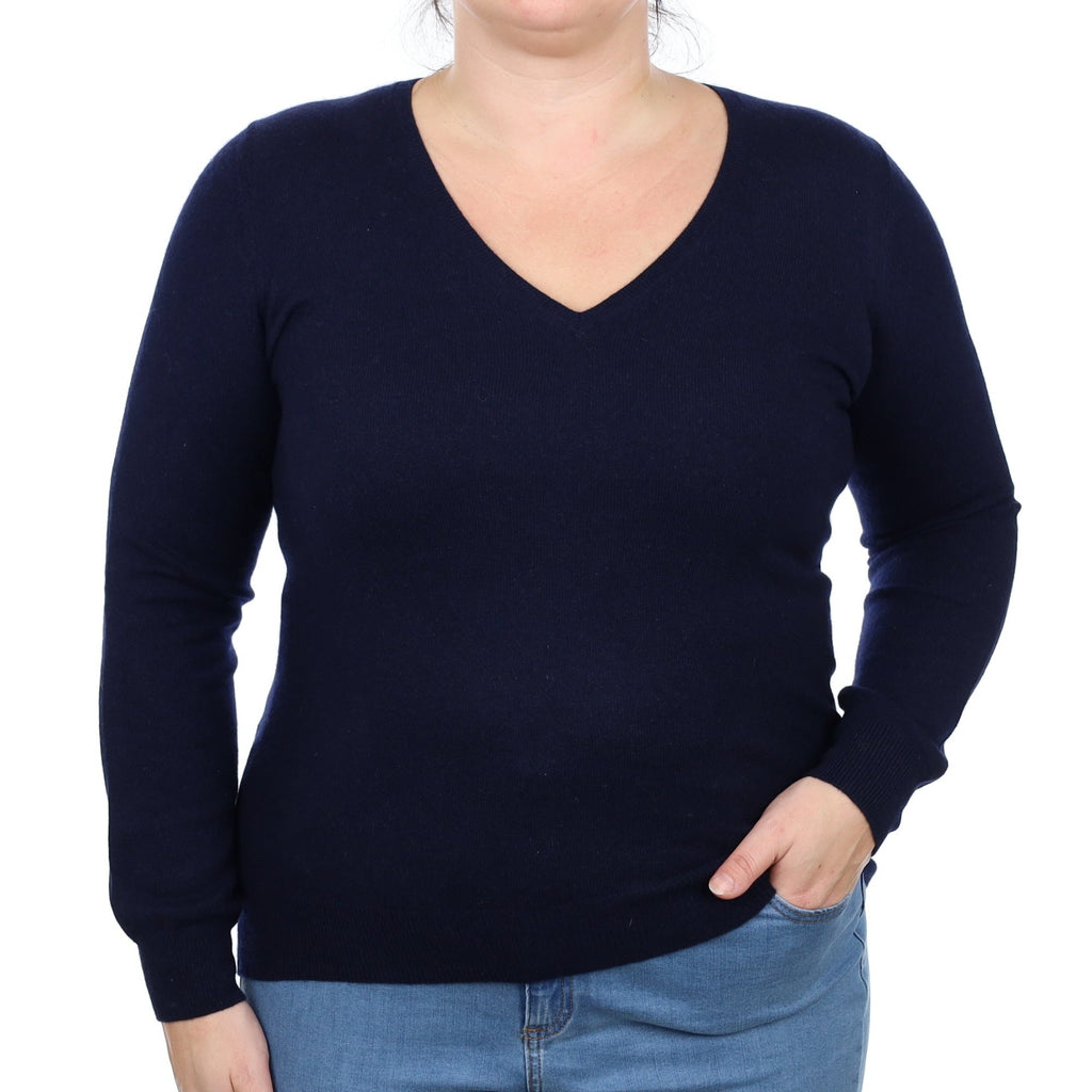Navy Blue Cashmere V Neck Jumper Large