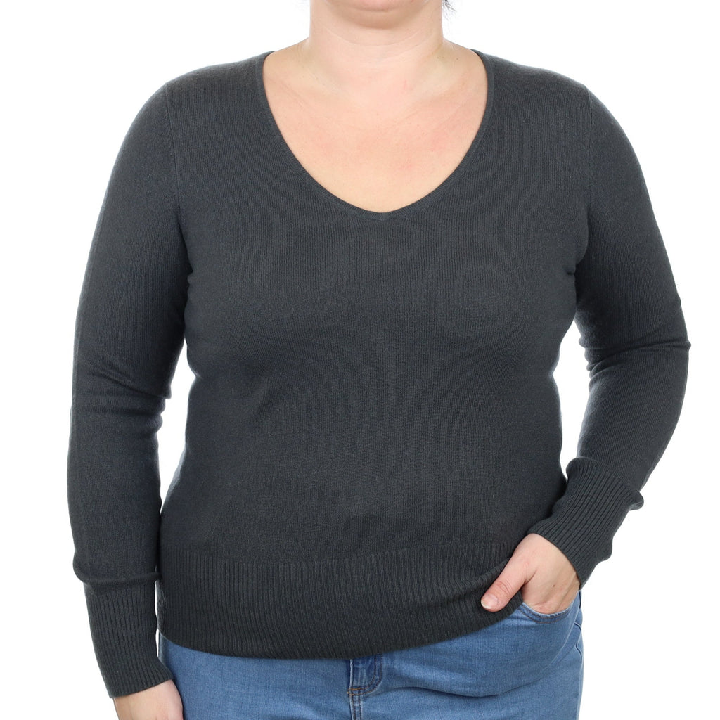 Graphite Grey Cashmere V-Neck Jumper Large