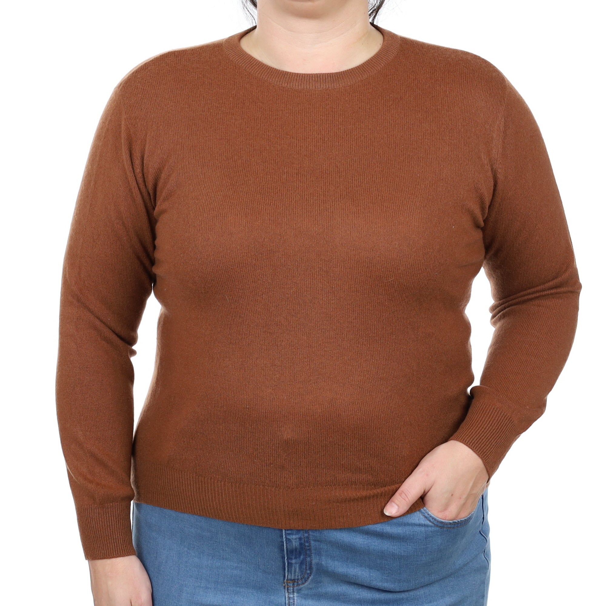 Chestnut Brown Cashmere Crew Neck Jumper Large