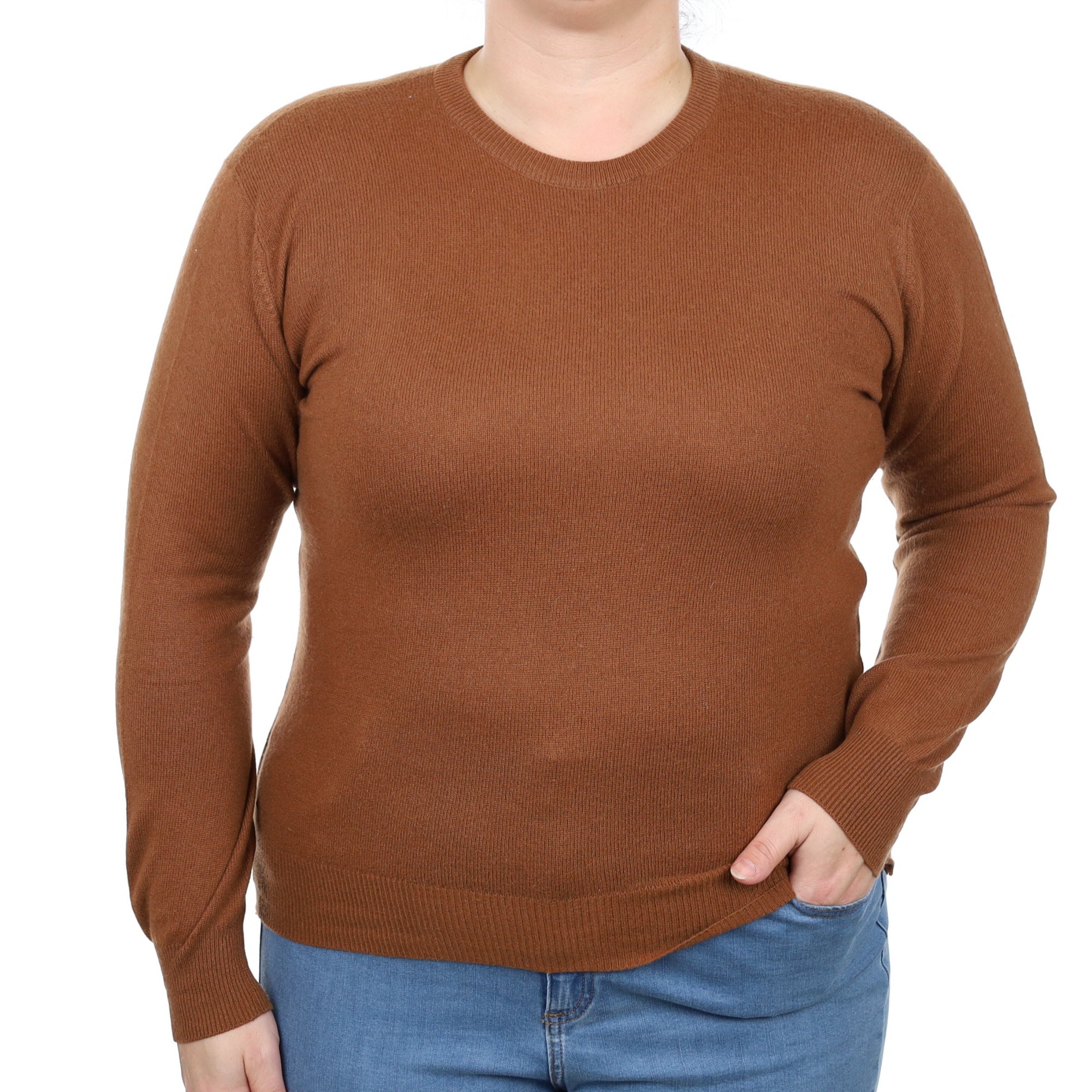 Chestnut Brown Cashmere Crew Neck Jumper Large