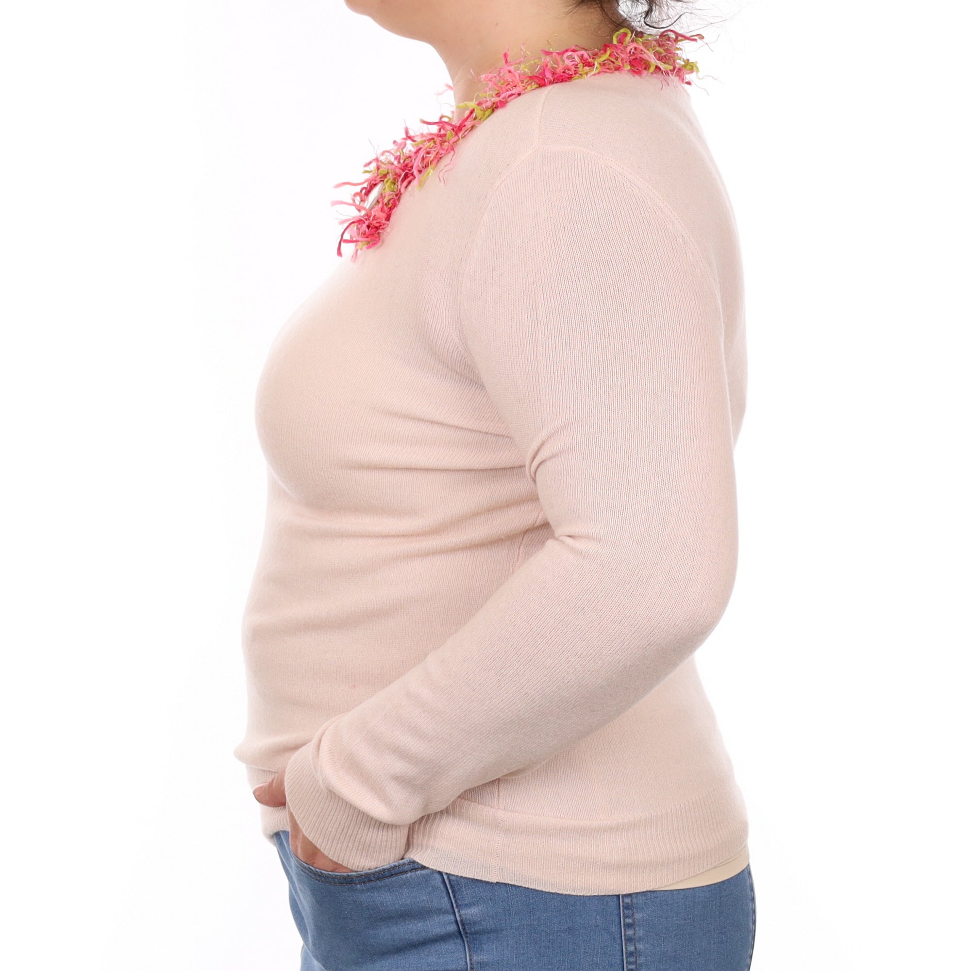 Ice Pink Cashmere Tassel Trim Crew Neck Jumper Large