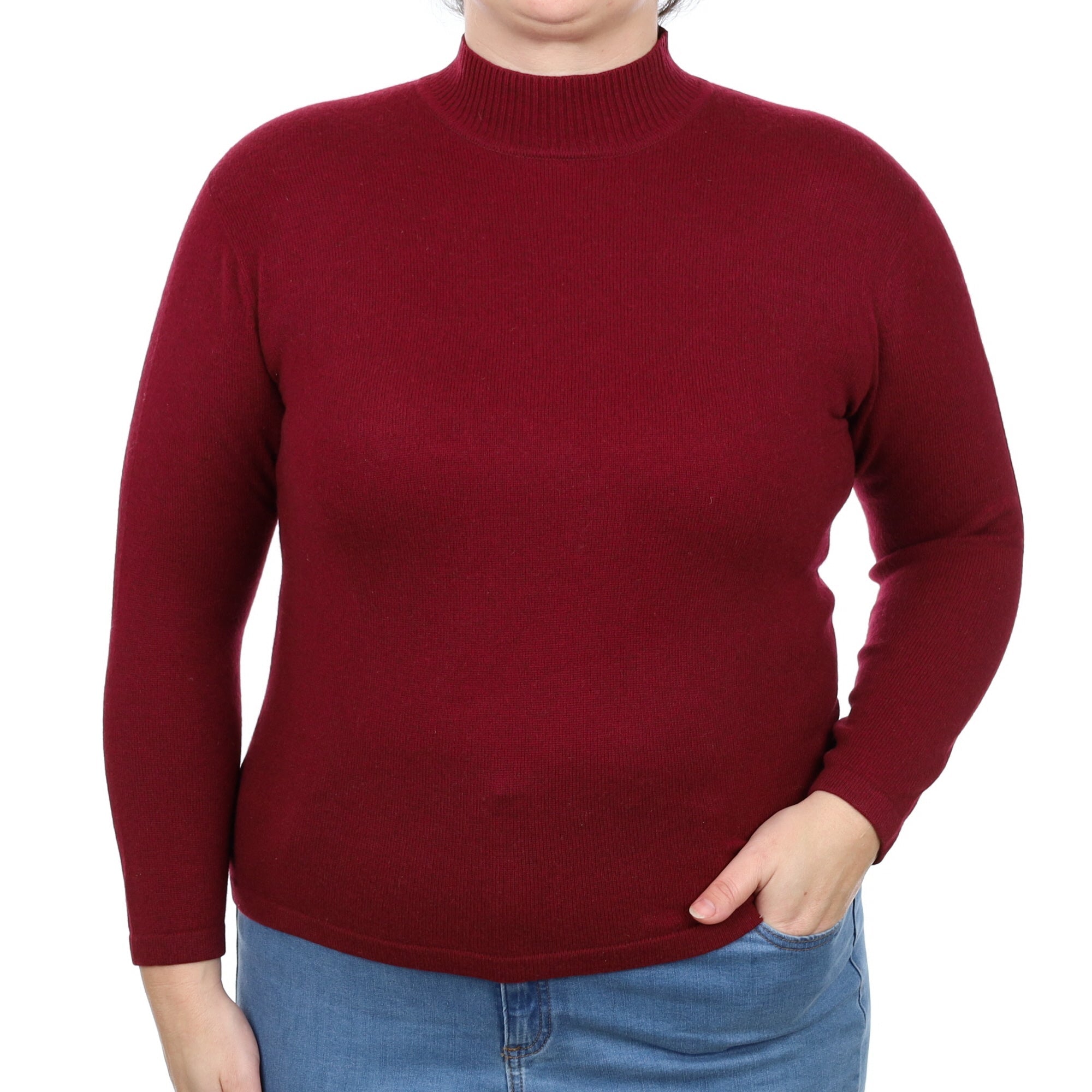 Burgundy Red Cashmere Turtle Neck Jumper Large