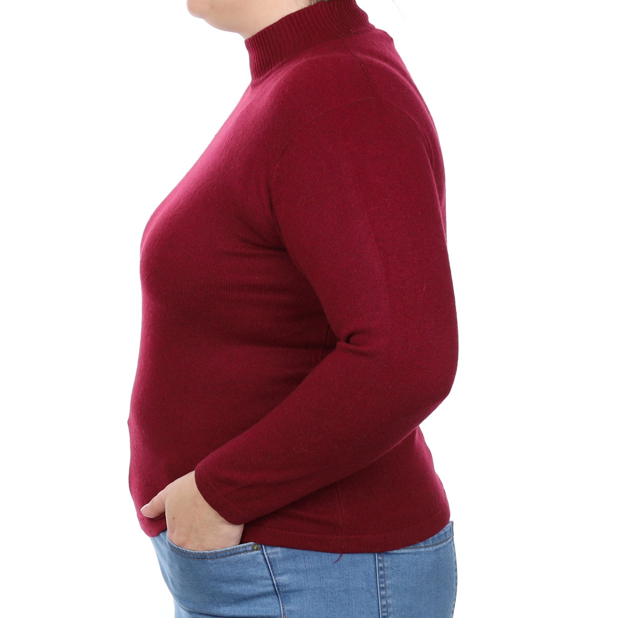 Burgundy Red Cashmere Turtle Neck Jumper Large