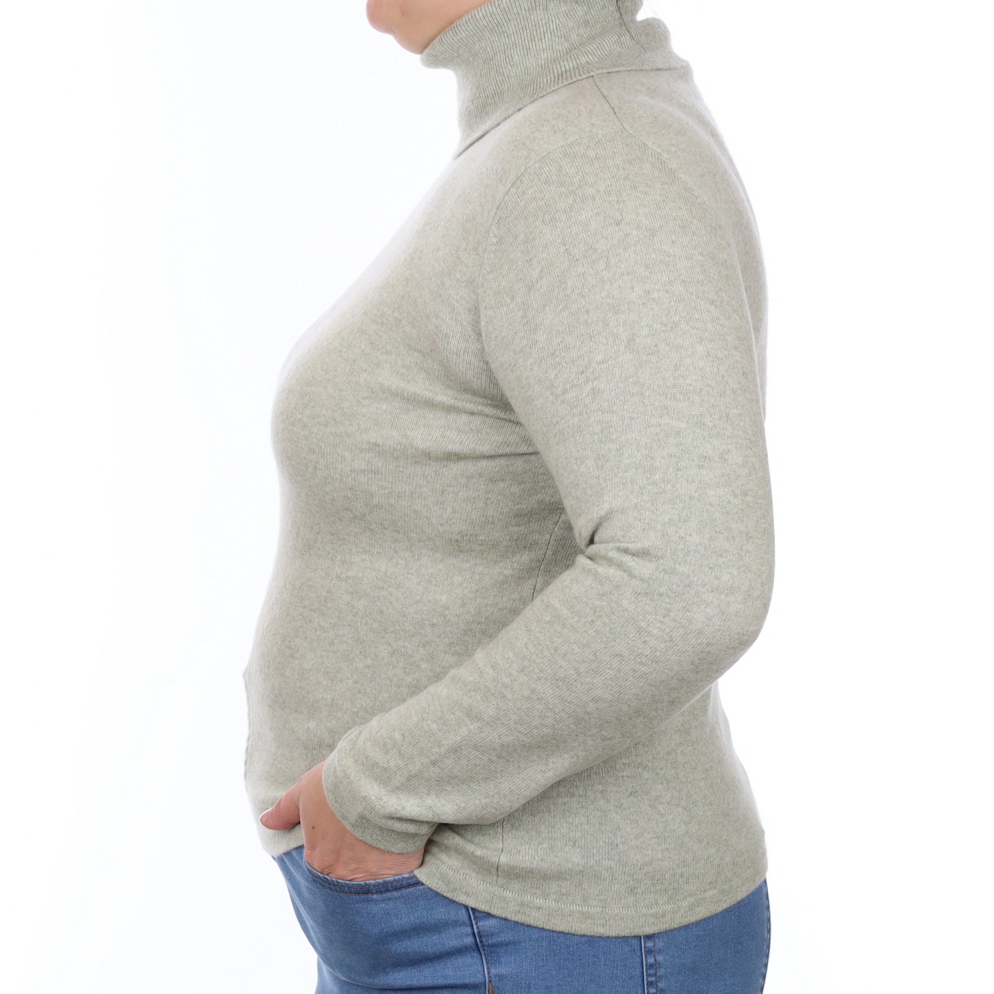 Chicory Green Cashmere Cable Detail Polo Neck Jumper Large