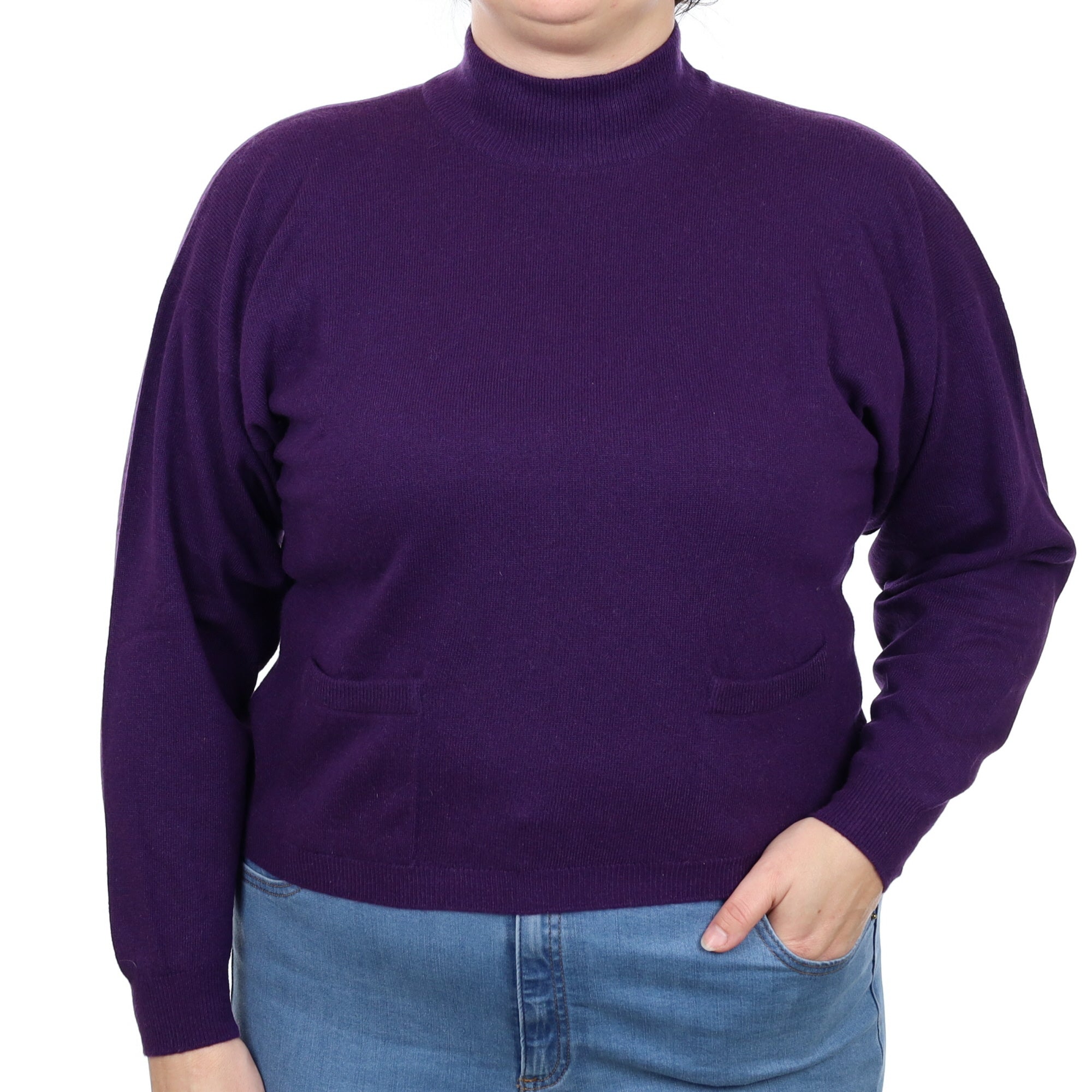 Scottish Iris Purple Cashmere Turtle Neck Jumper Large