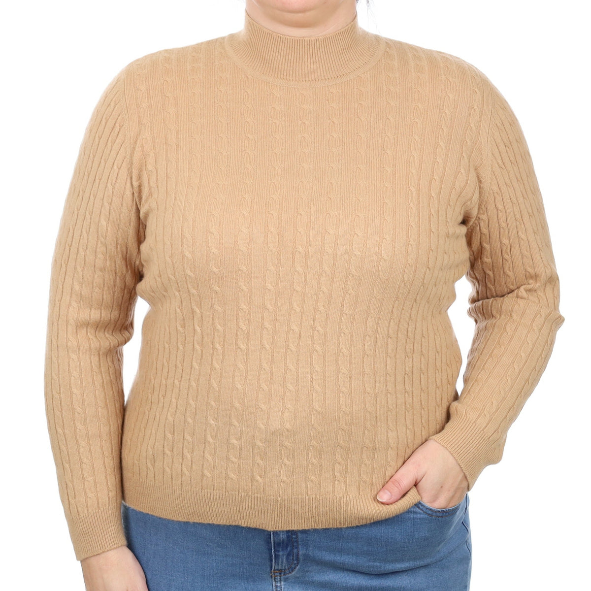 Caramel Brown Cashmere Cable Turtle Neck Jumper Large