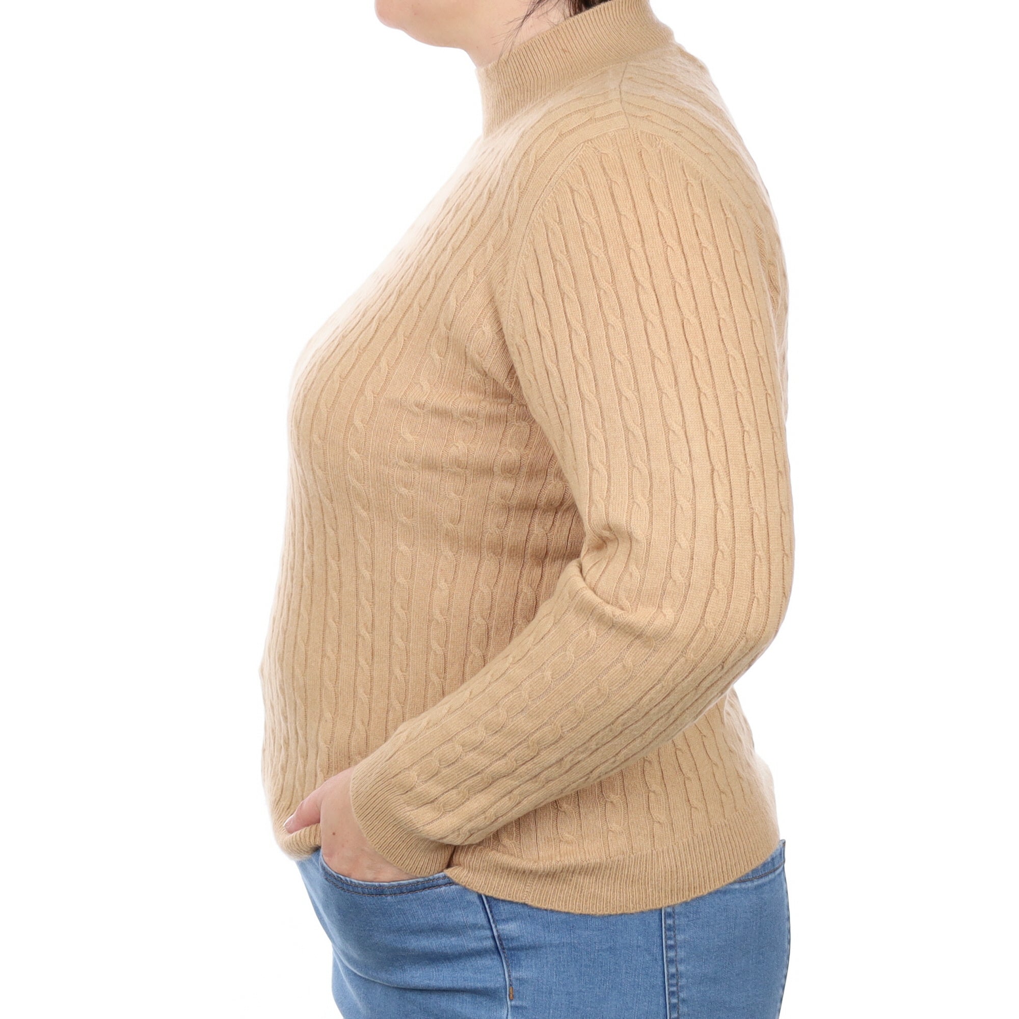 Caramel Brown Cashmere Cable Turtle Neck Jumper Large