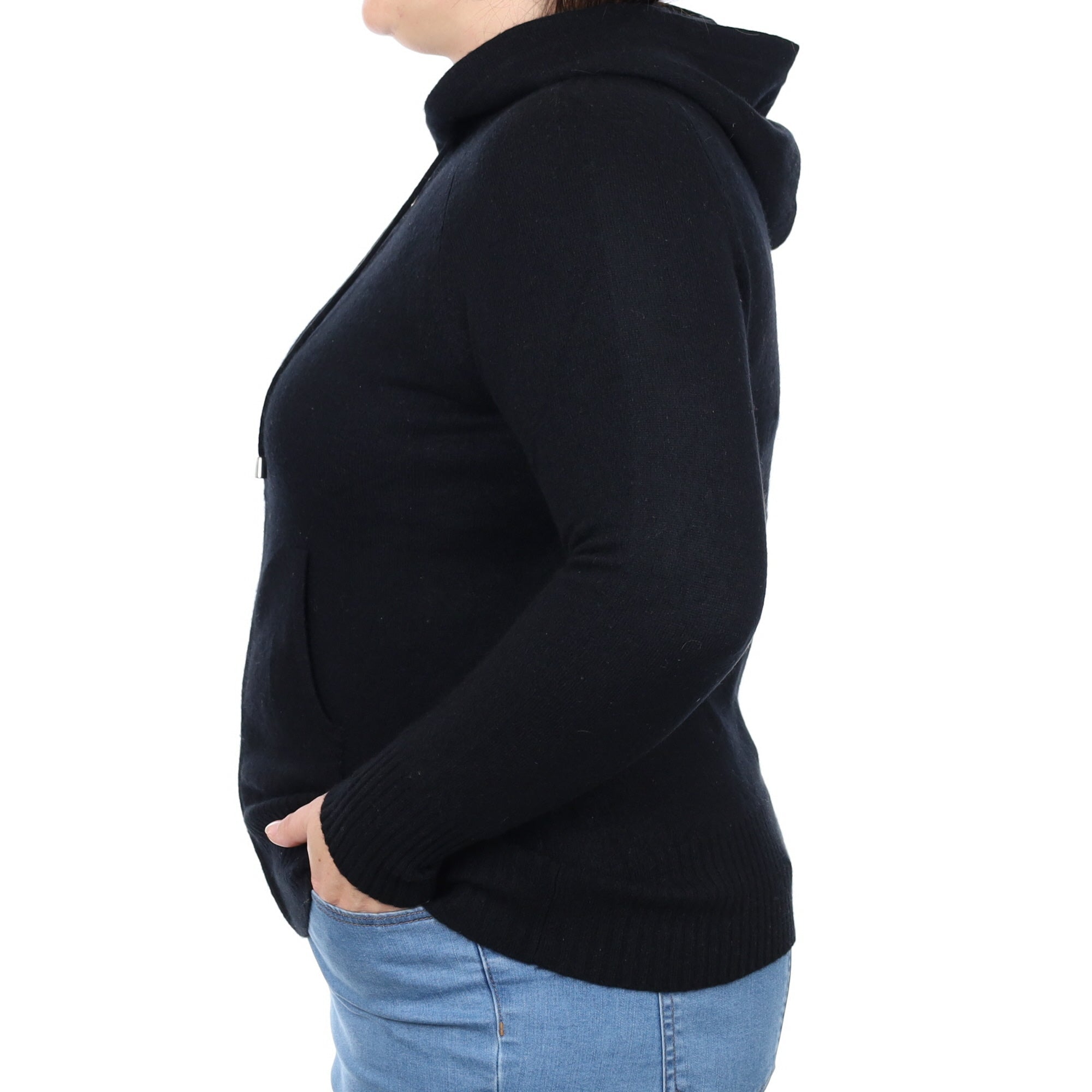 Black Cashmere Zip Up Hoodie with Pockets Large
