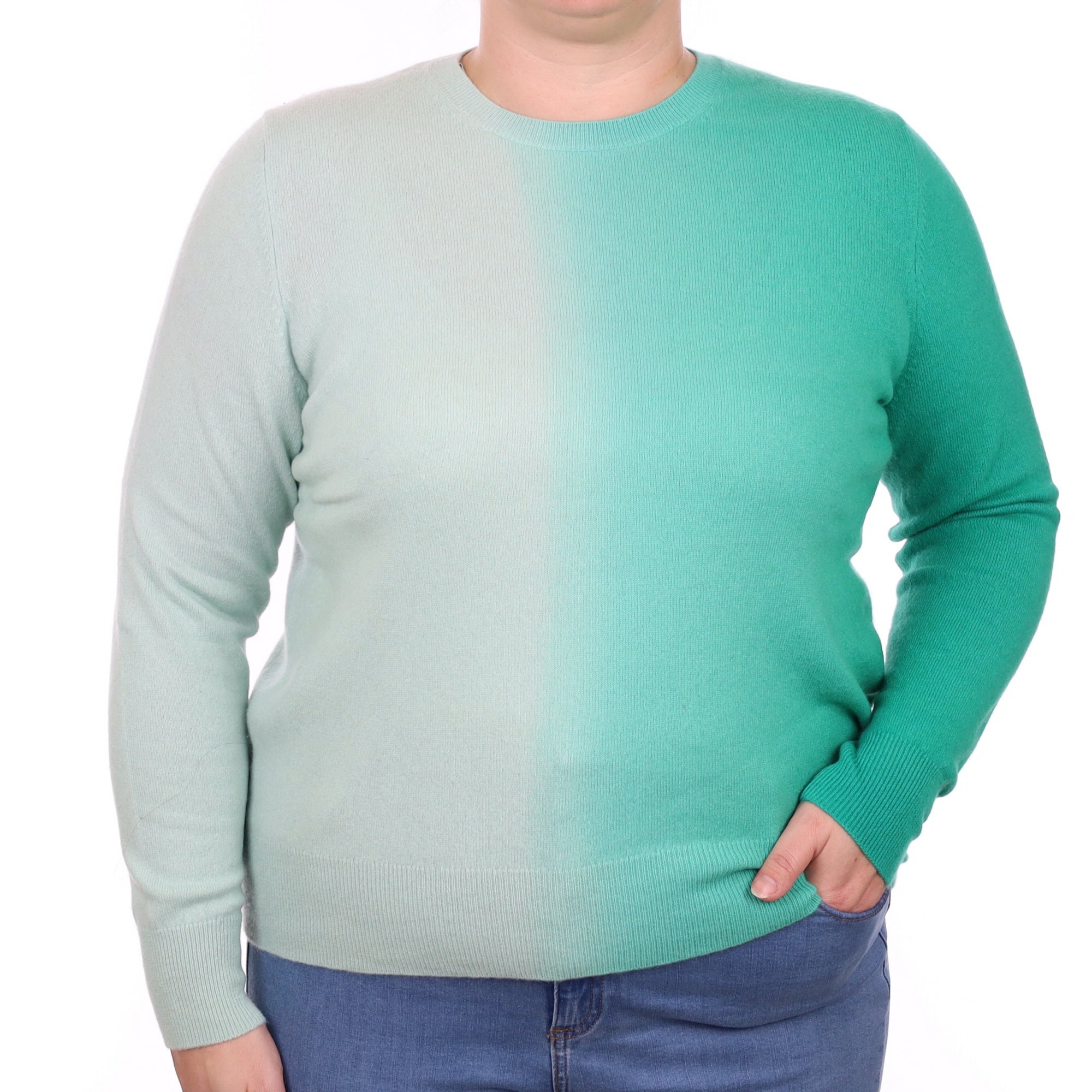Jade Green Ombre Cashmere Crew Neck Jumper Large