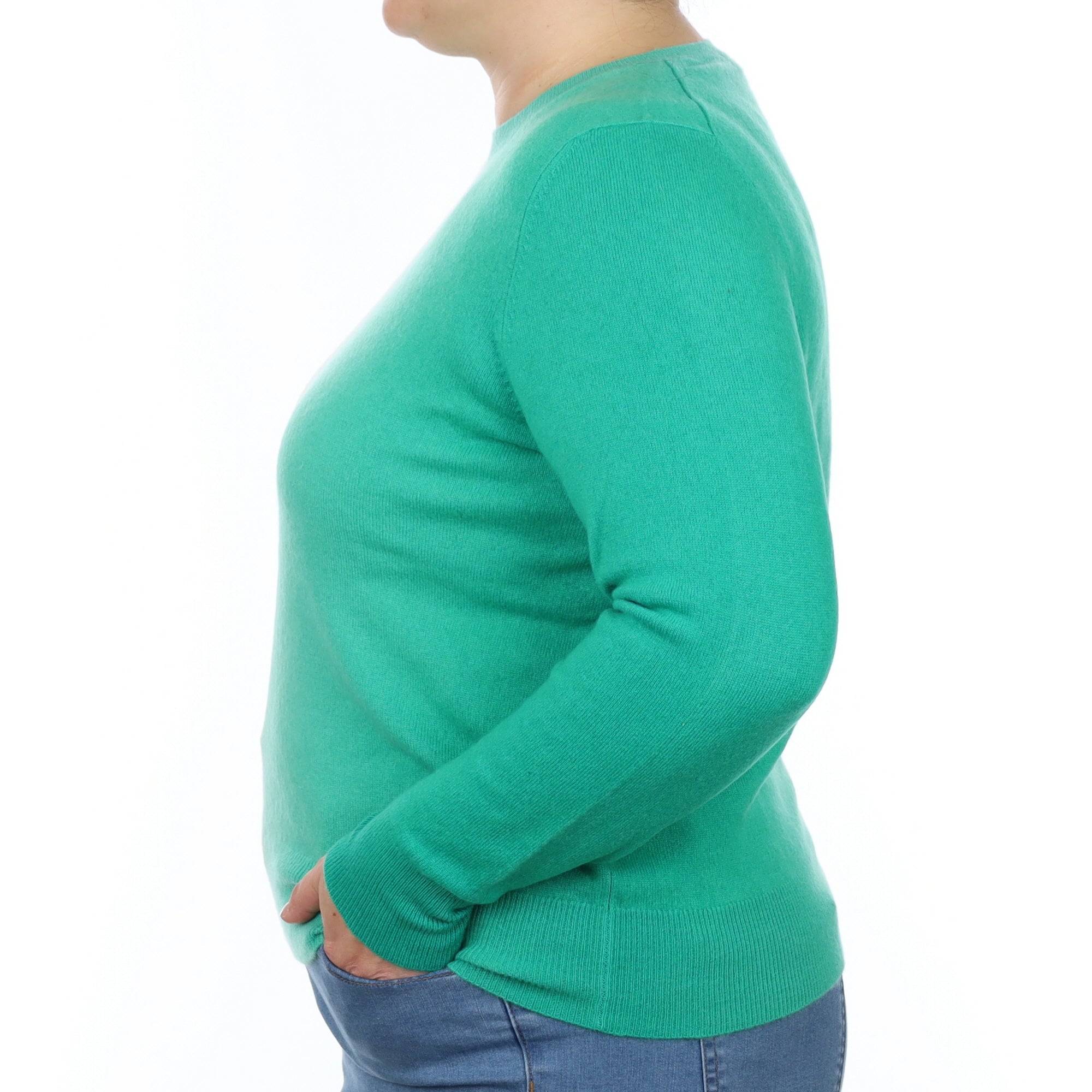 Jade Green Ombre Cashmere Crew Neck Jumper Large