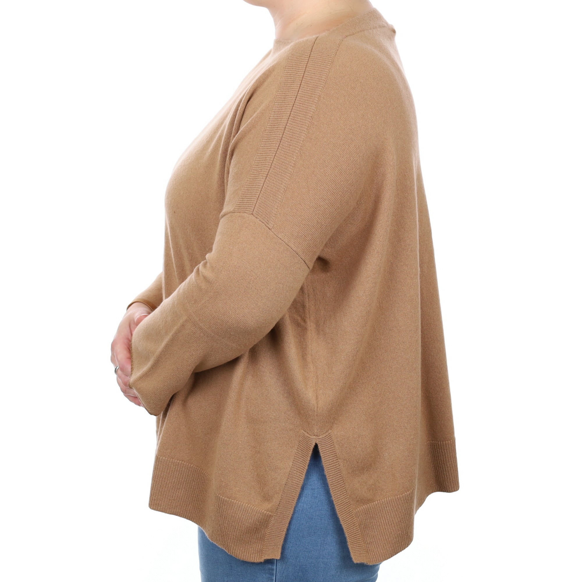 Butterscotch Brown Cashmere Slouchy Slash Neck Jumper Large