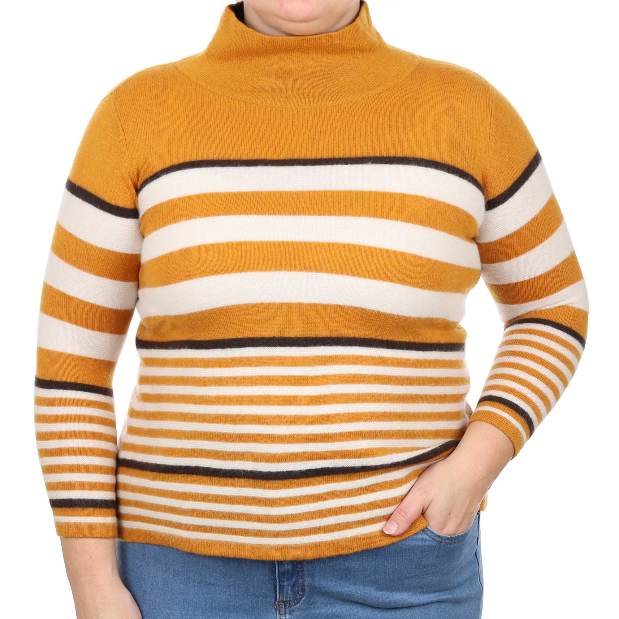 Marmalade Orange Stripe Cashmere Funnel Neck Jumper Large