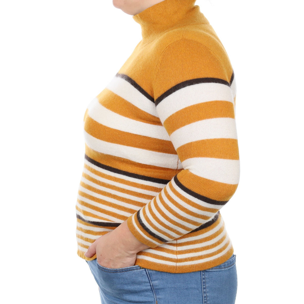 Marmalade Orange Stripe Cashmere Funnel Neck Jumper Large