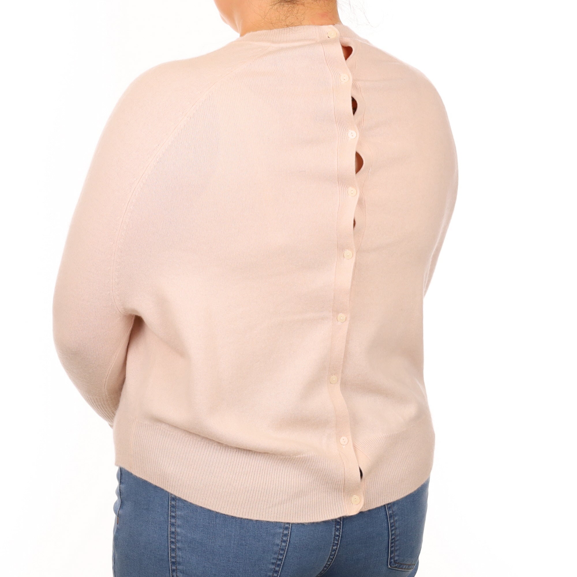 Pale Shell Pink Cashmere Button Back Turtle Neck Jumper Large