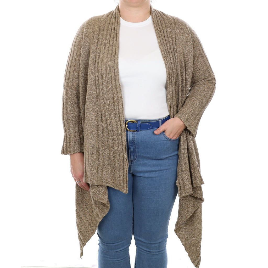 Taupe Brown Marl Cashmere Waterfall Cardigan Large