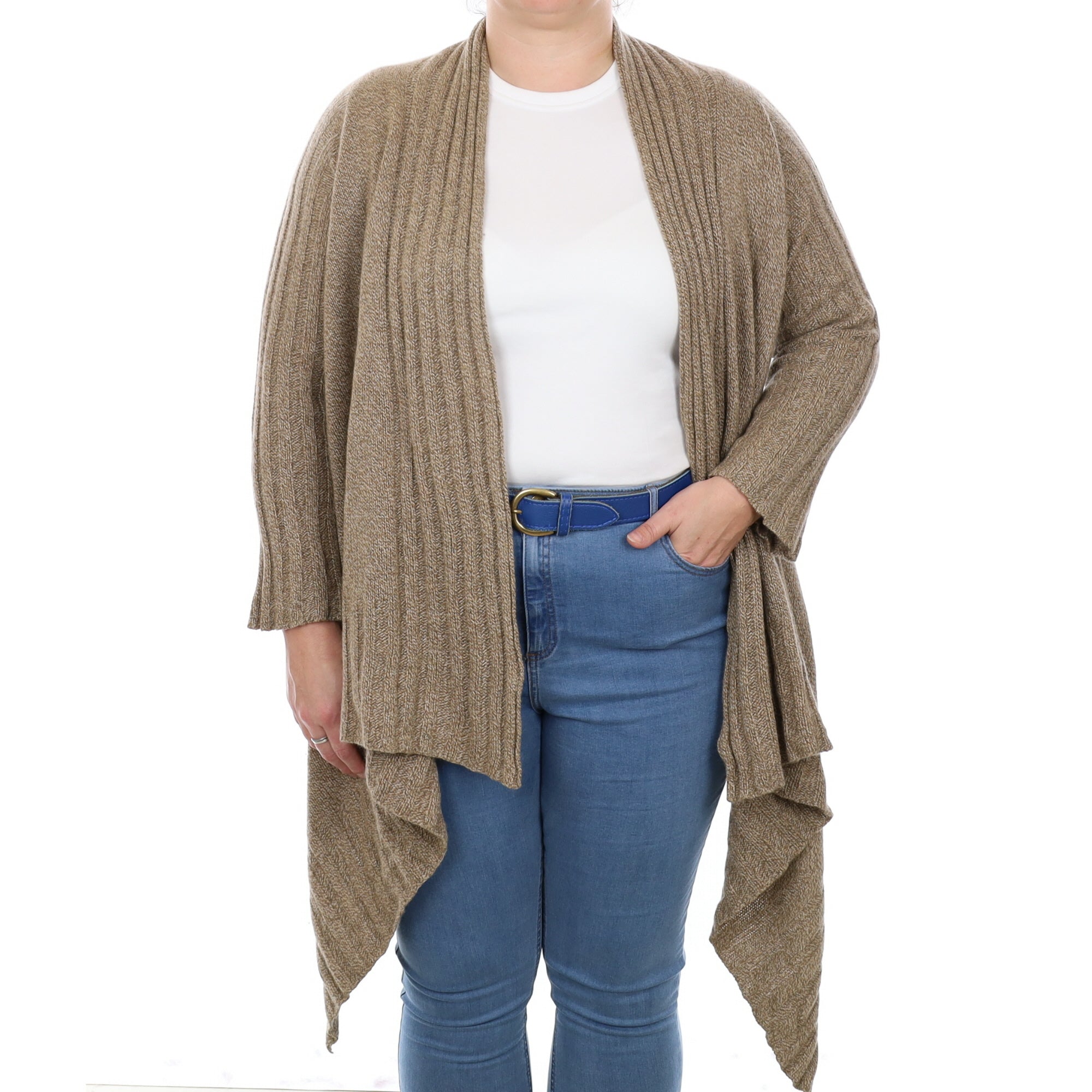 Taupe Brown Marl Cashmere Waterfall Cardigan Large