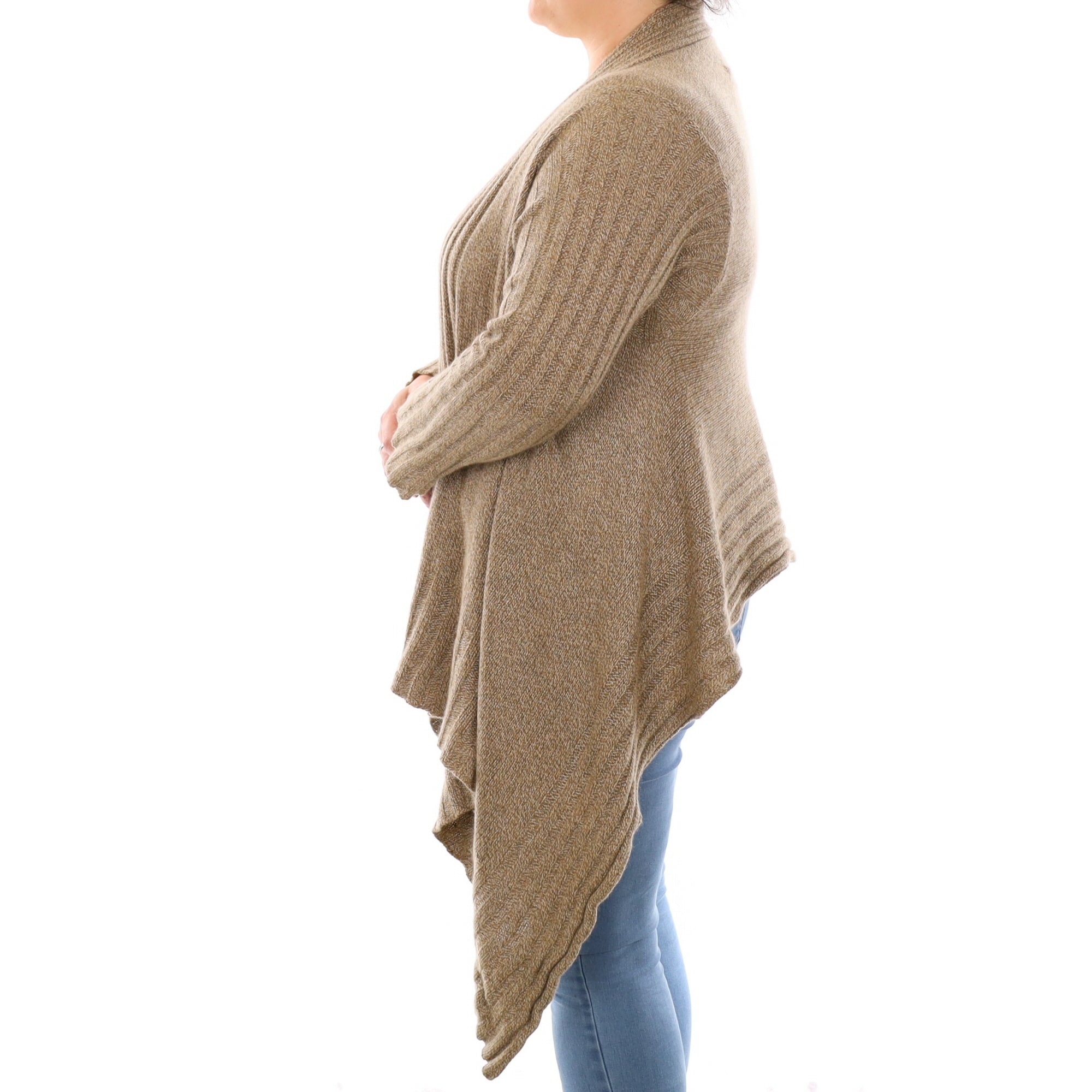 Taupe Brown Marl Cashmere Waterfall Cardigan Large
