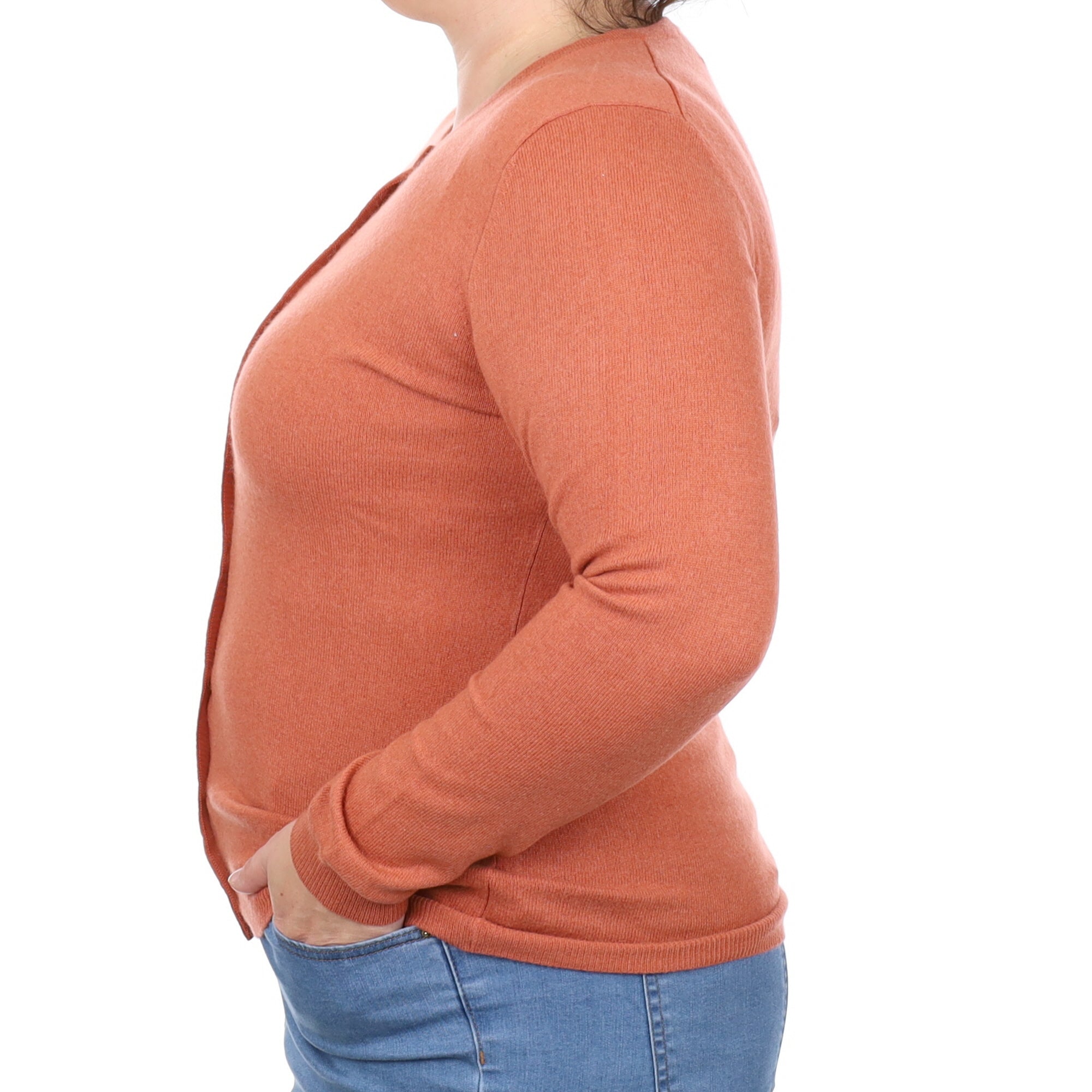 Terracotta Orange Cashmere Crew Neck Cardigan Large