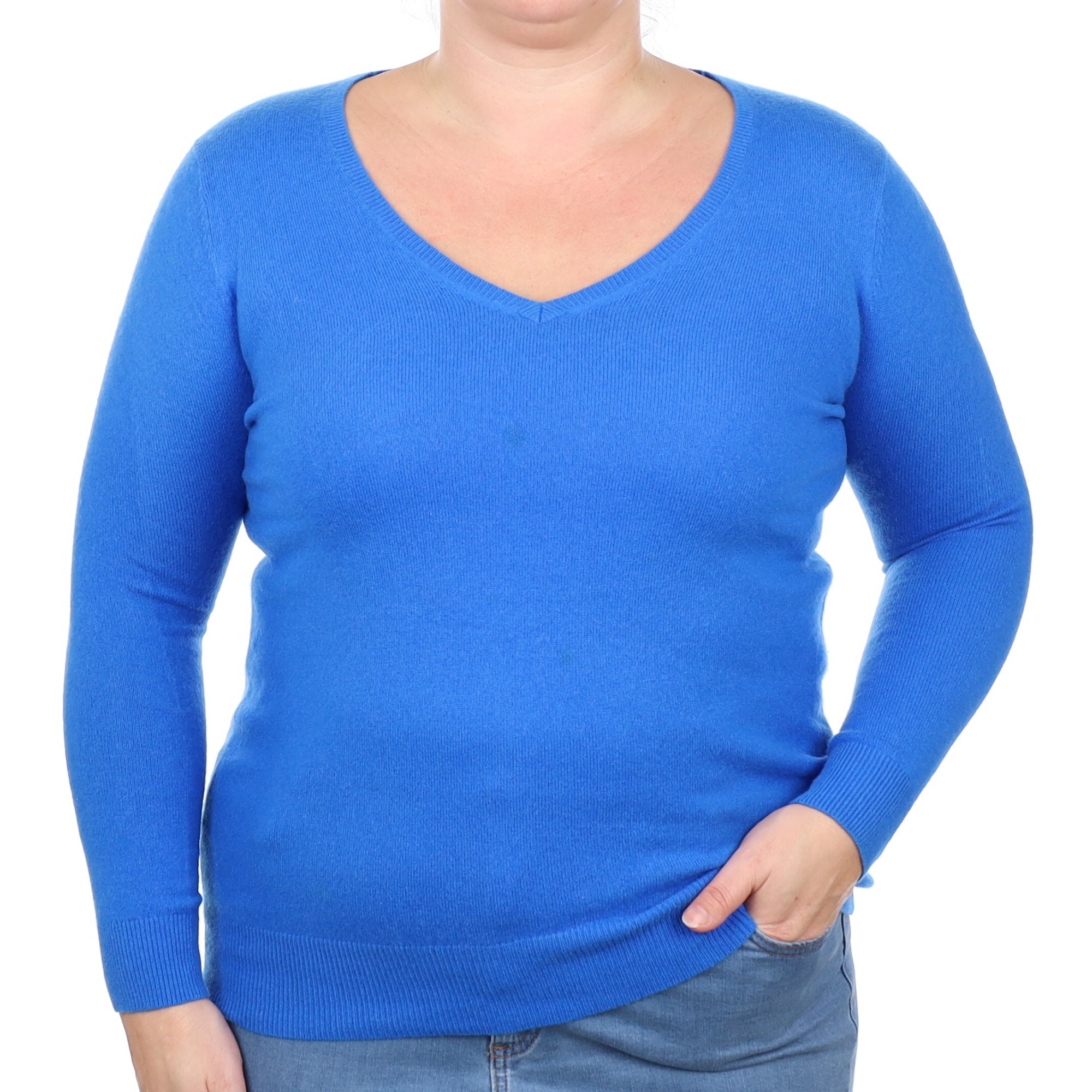 Azure Blue Cashmere V Neck Jumper Large