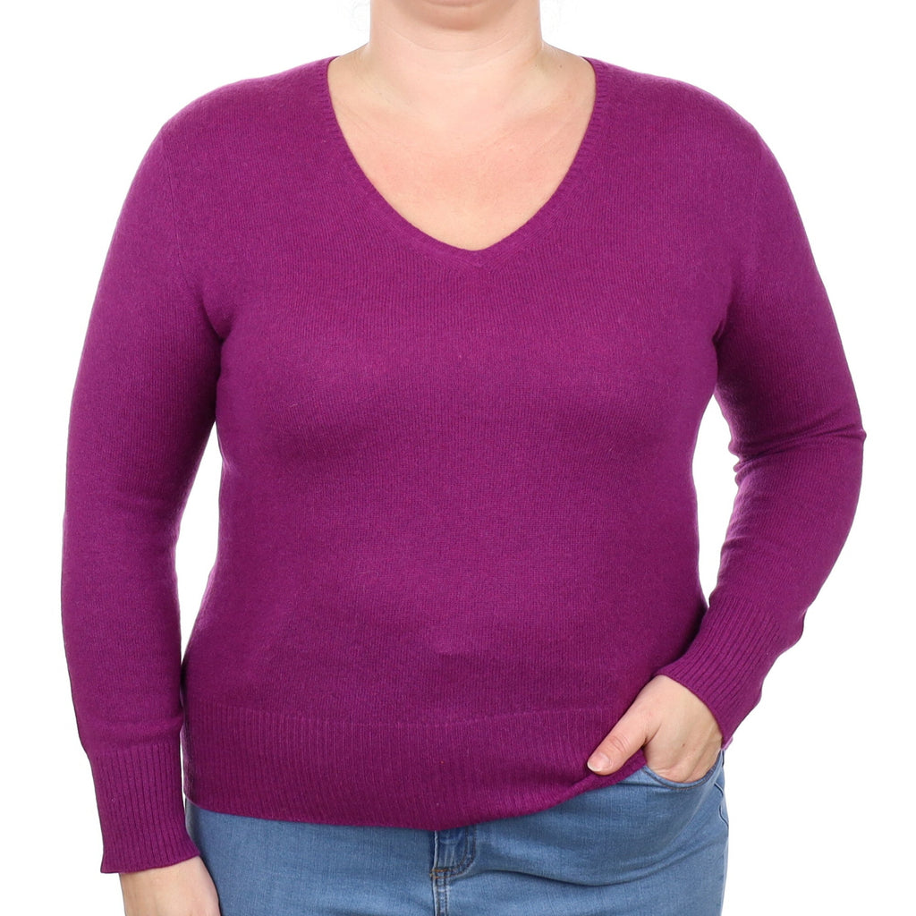 Viola Purple Cashmere V Neck Jumper Large