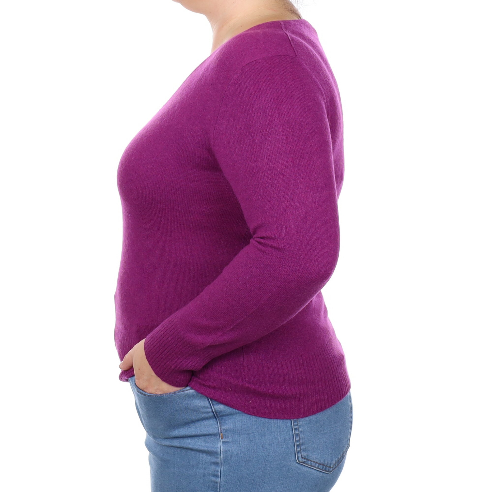 Viola Purple Cashmere V Neck Jumper Large