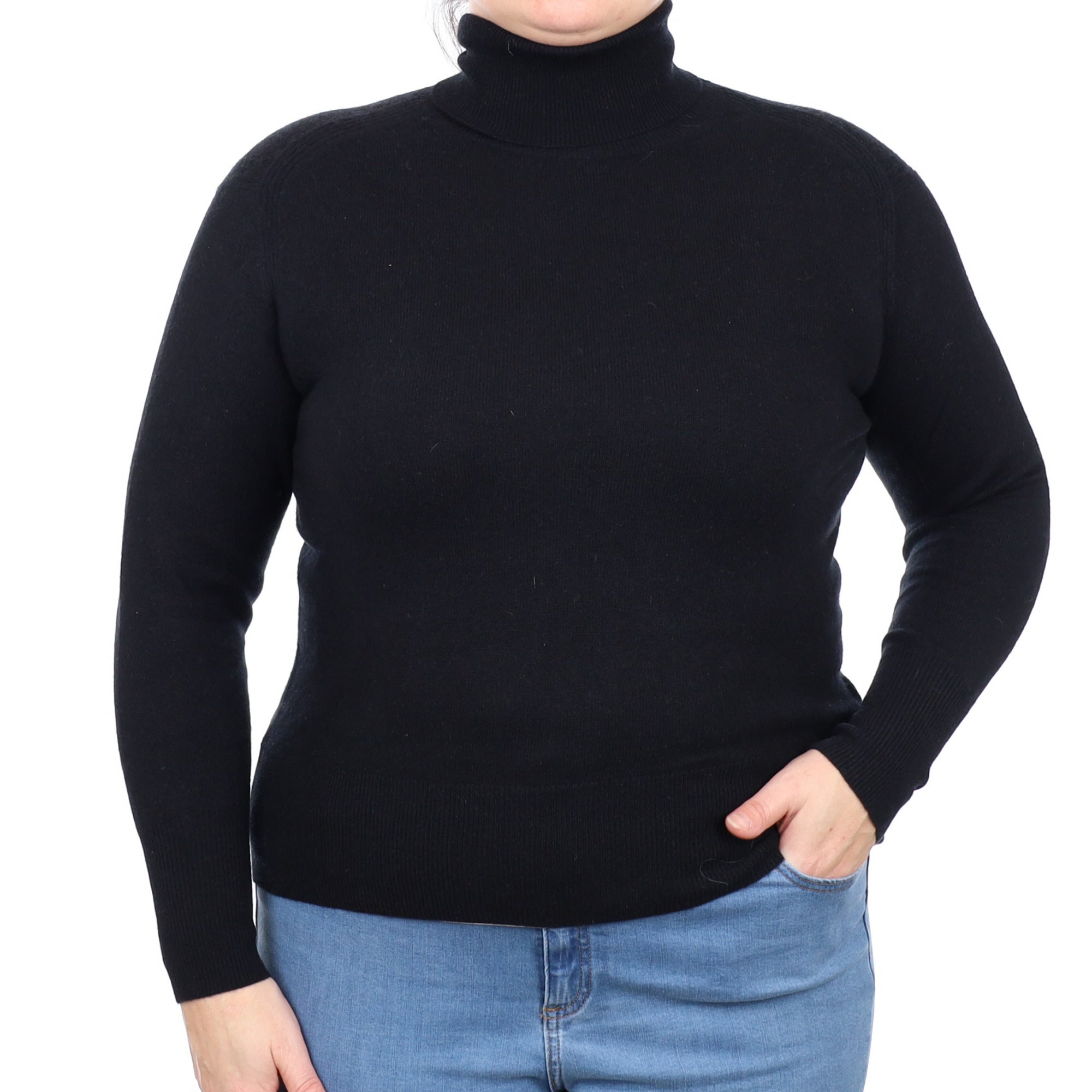 Black Cashmere Polo Neck Jumper Large