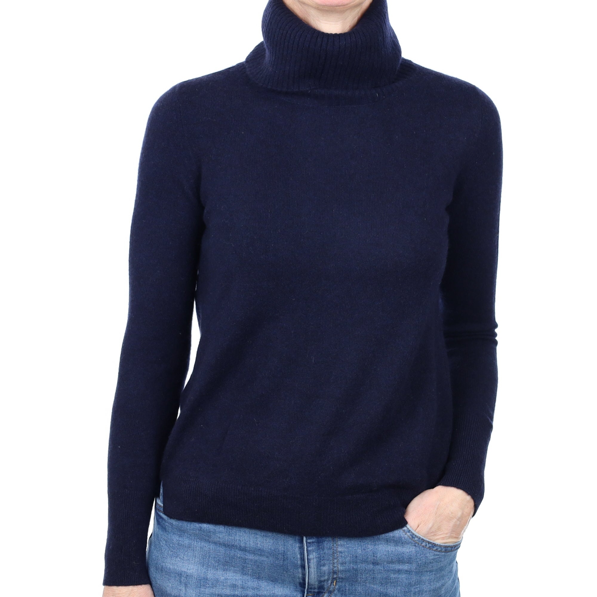 Dark Navy Cashmere Polo Neck Jumper Small