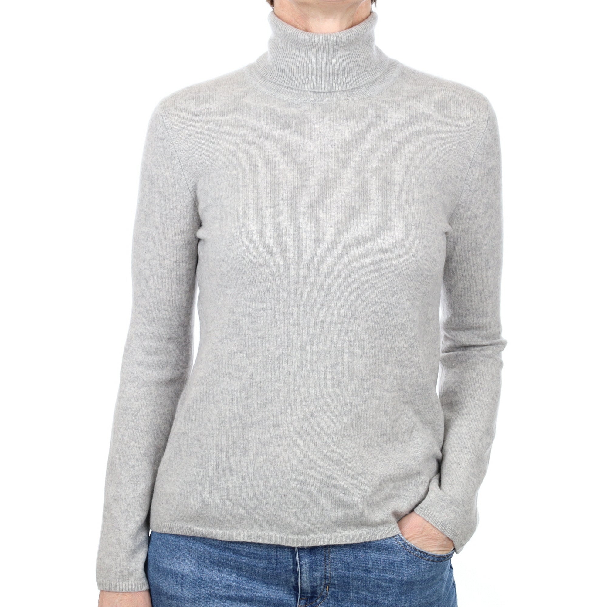 Smoke Grey Cashmere Polo Neck Jumper Small